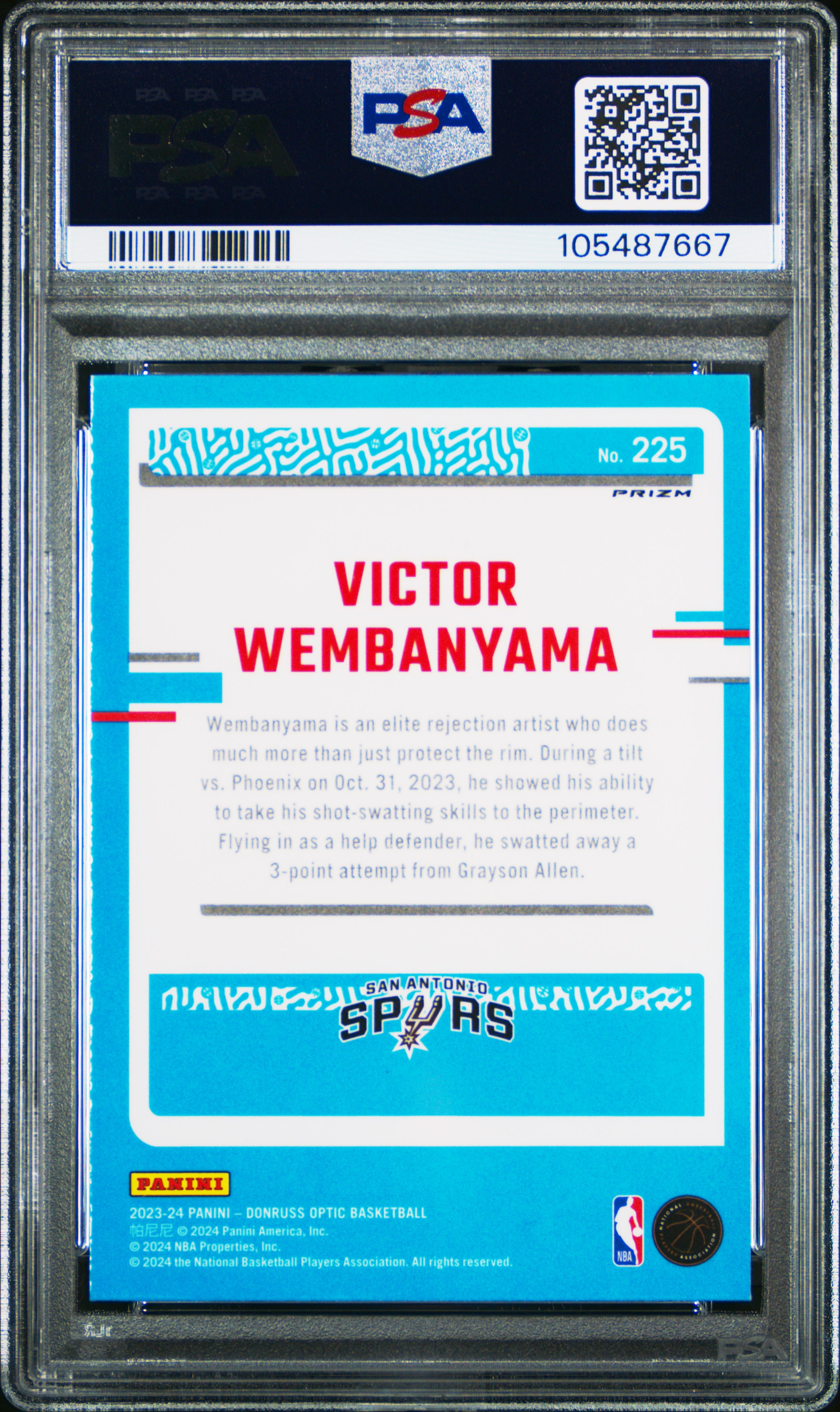 2023 Panini Donruss Optic Victor Wembanyama #225 (Green Shock) Mint 9 back