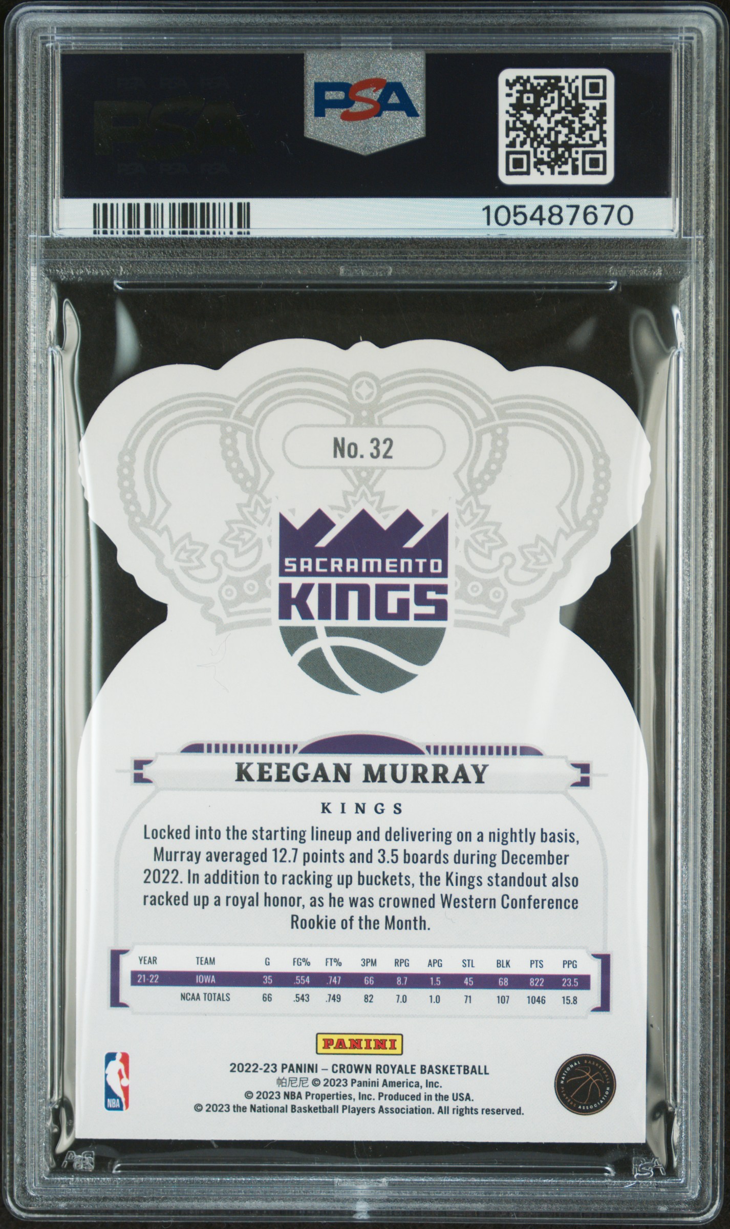 2022 Panini Crown Royale Keegan Murray #32 (Lucky Envelopes) Mint 9 back