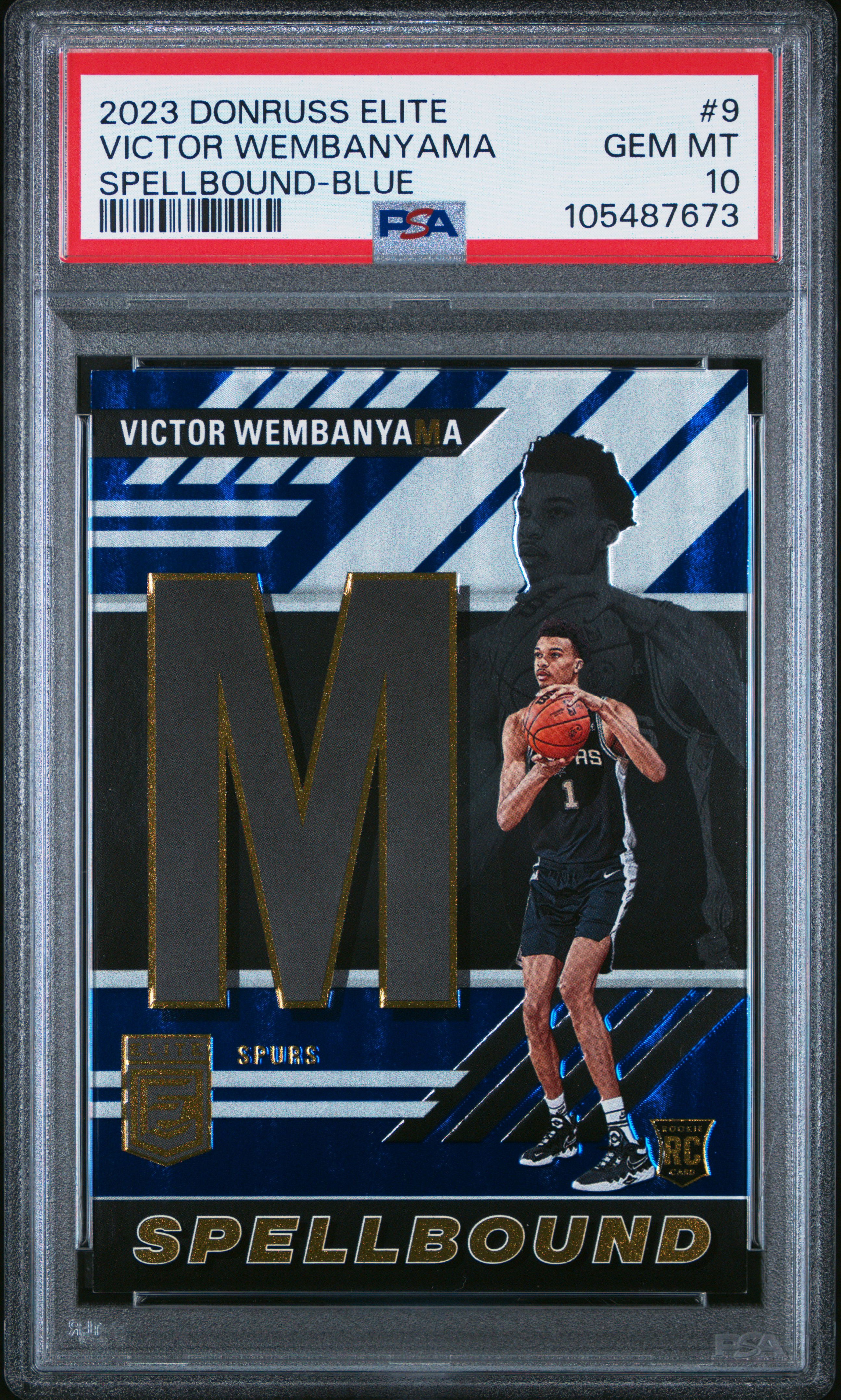 2023 Panini Donruss Elite Spellbound Victor Wembanyama #9 (Spellbound-Blue) Gem Mt 10 front