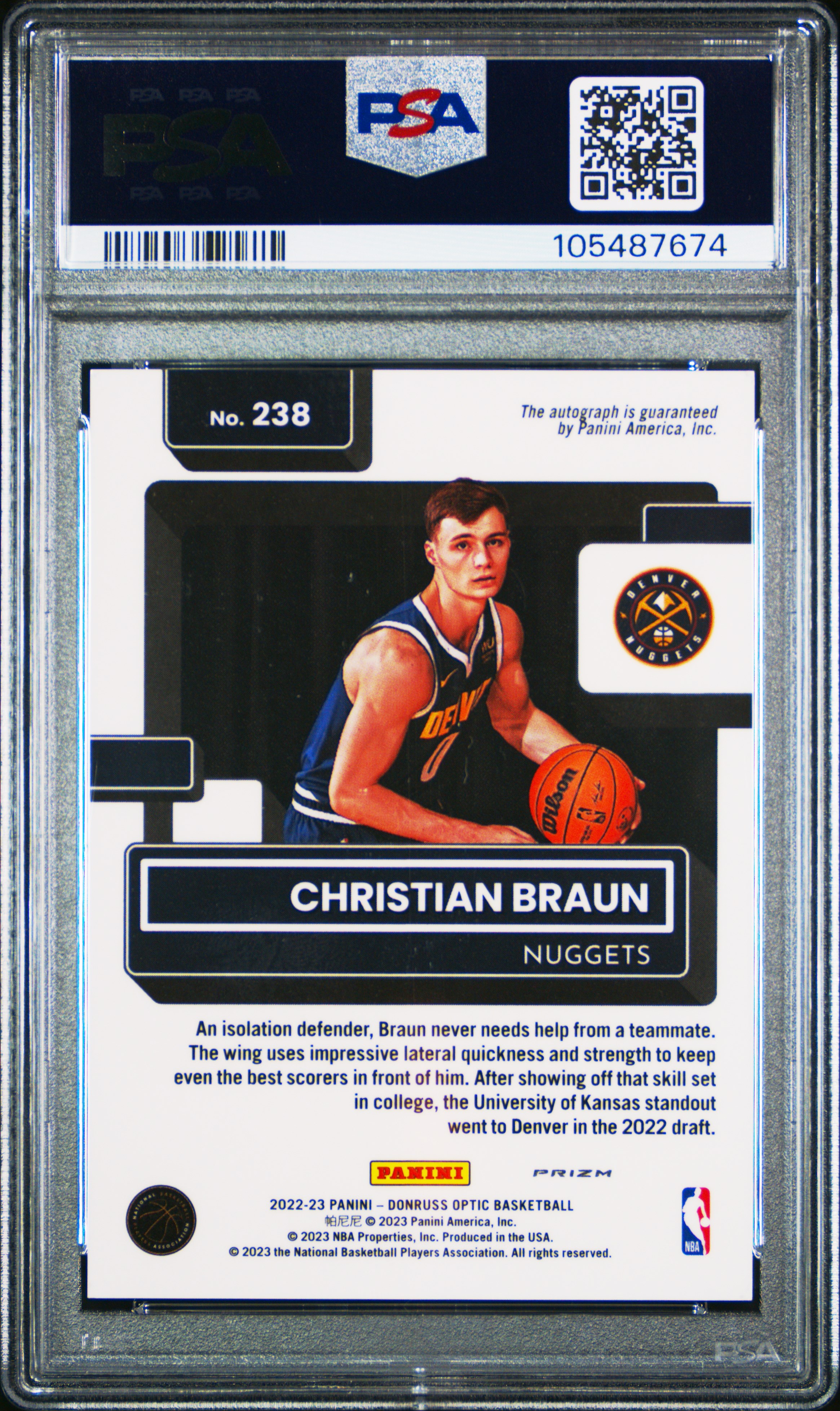 2022 Panini Donruss Optic Christian Braun #238 (Signature-Choice) Gem Mt 10 back