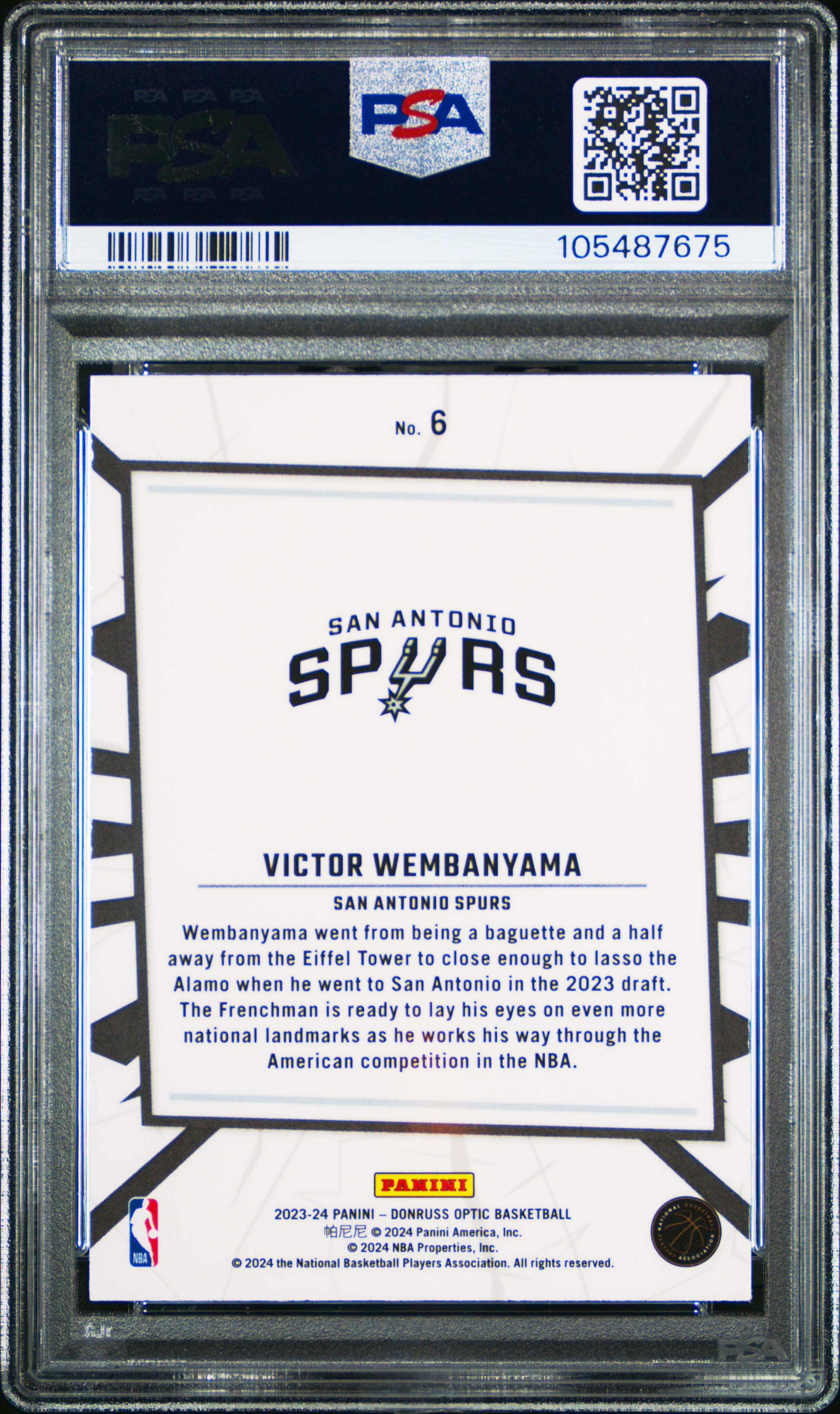 2023 Panini Donruss Optic My House Victor Wembanyama #6 Gem Mt 10 back