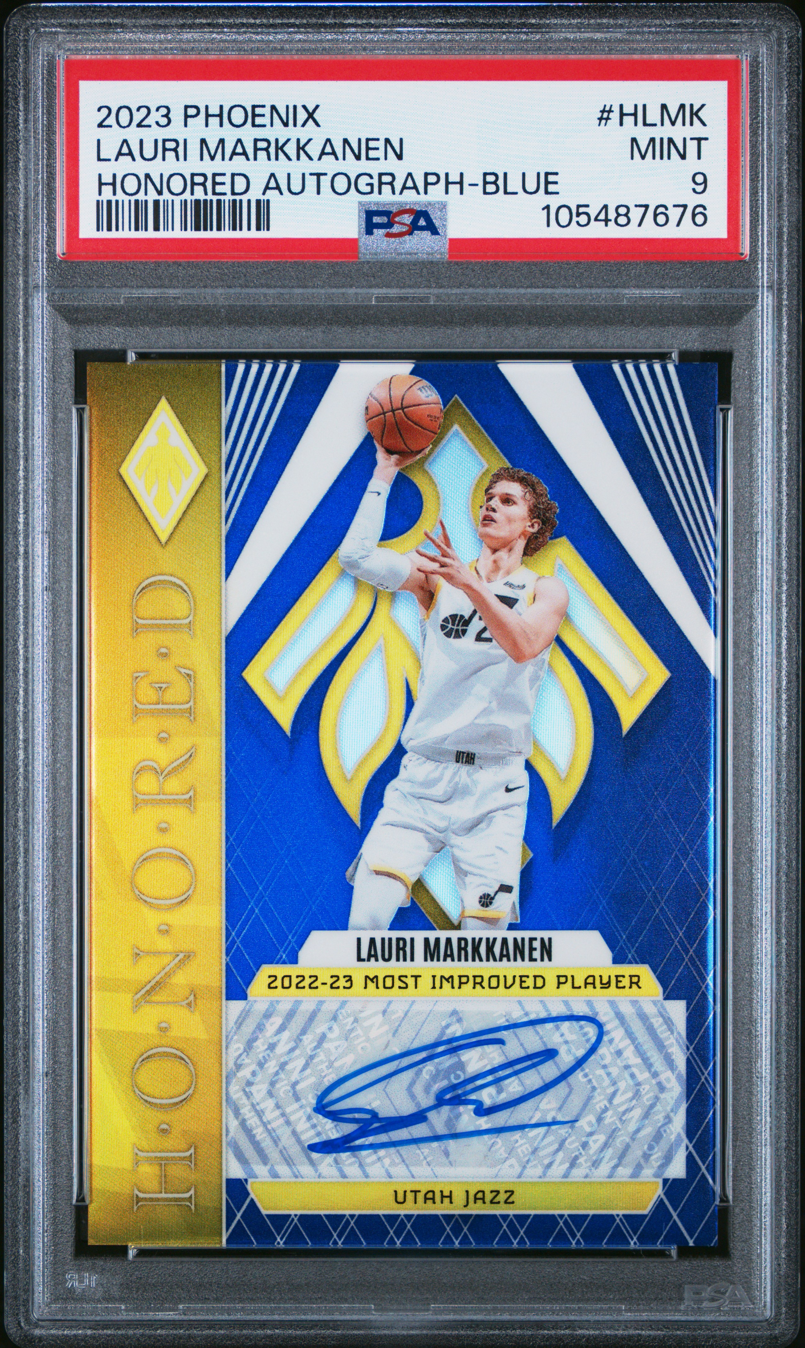 2023 Panini Phoenix Honored Autographs Lauri Markkanen #Hlmk (Honored Autograph-Blue) Mint 9 front