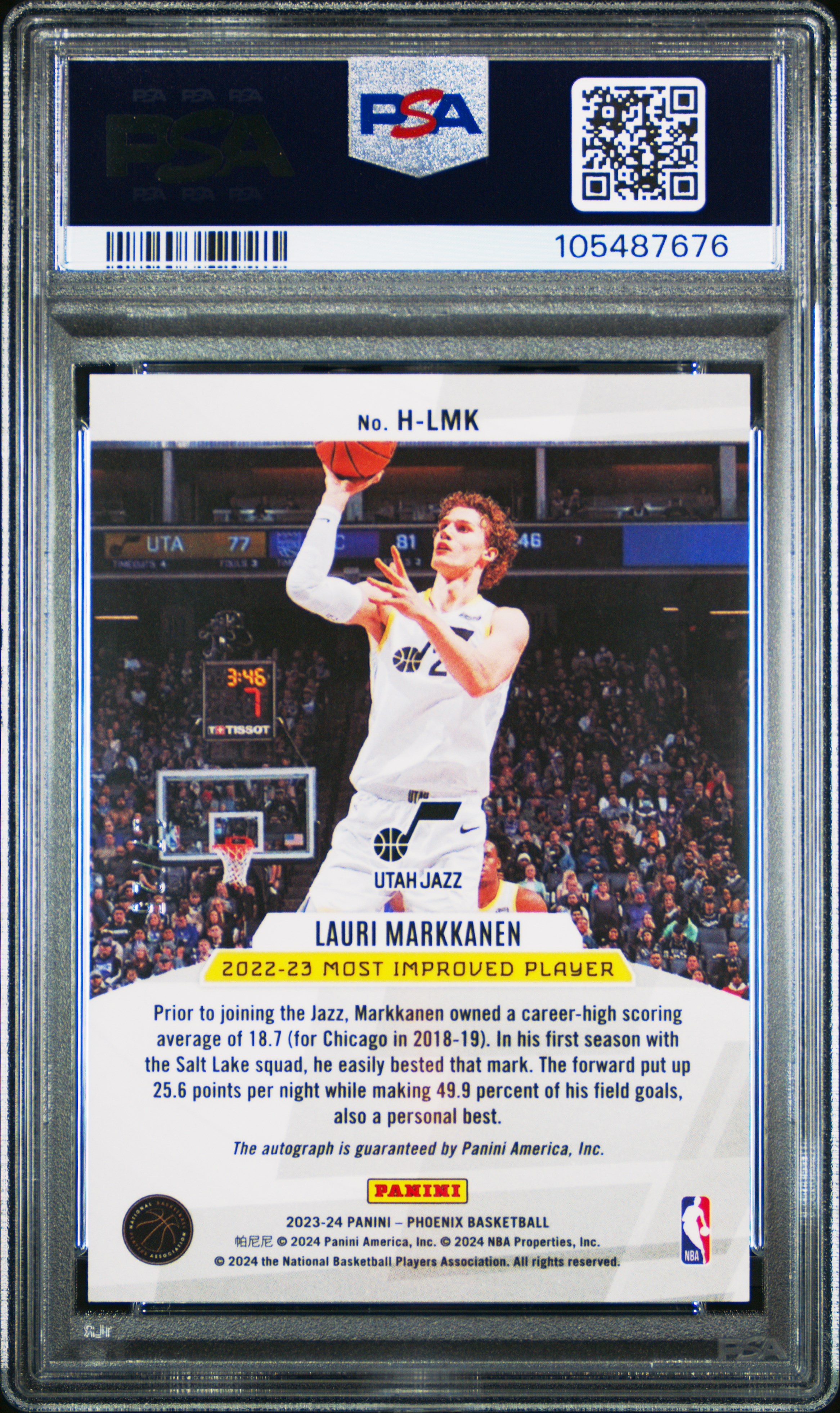 2023 Panini Phoenix Honored Autographs Lauri Markkanen #Hlmk (Honored Autograph-Blue) Mint 9 back