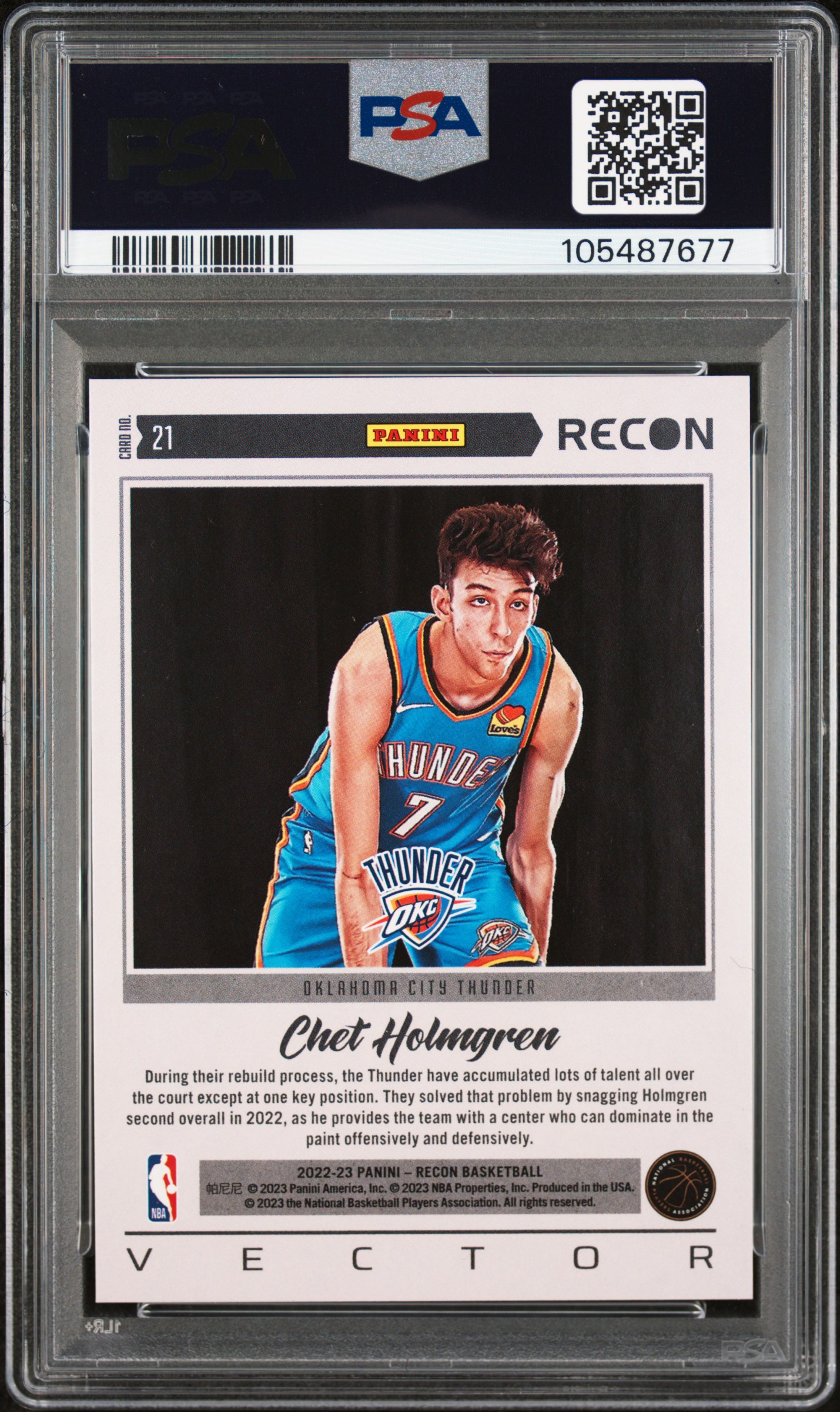 2022 Panini Recon Vector Chet Holmgren #21 (Vector) Gem Mt 10 back