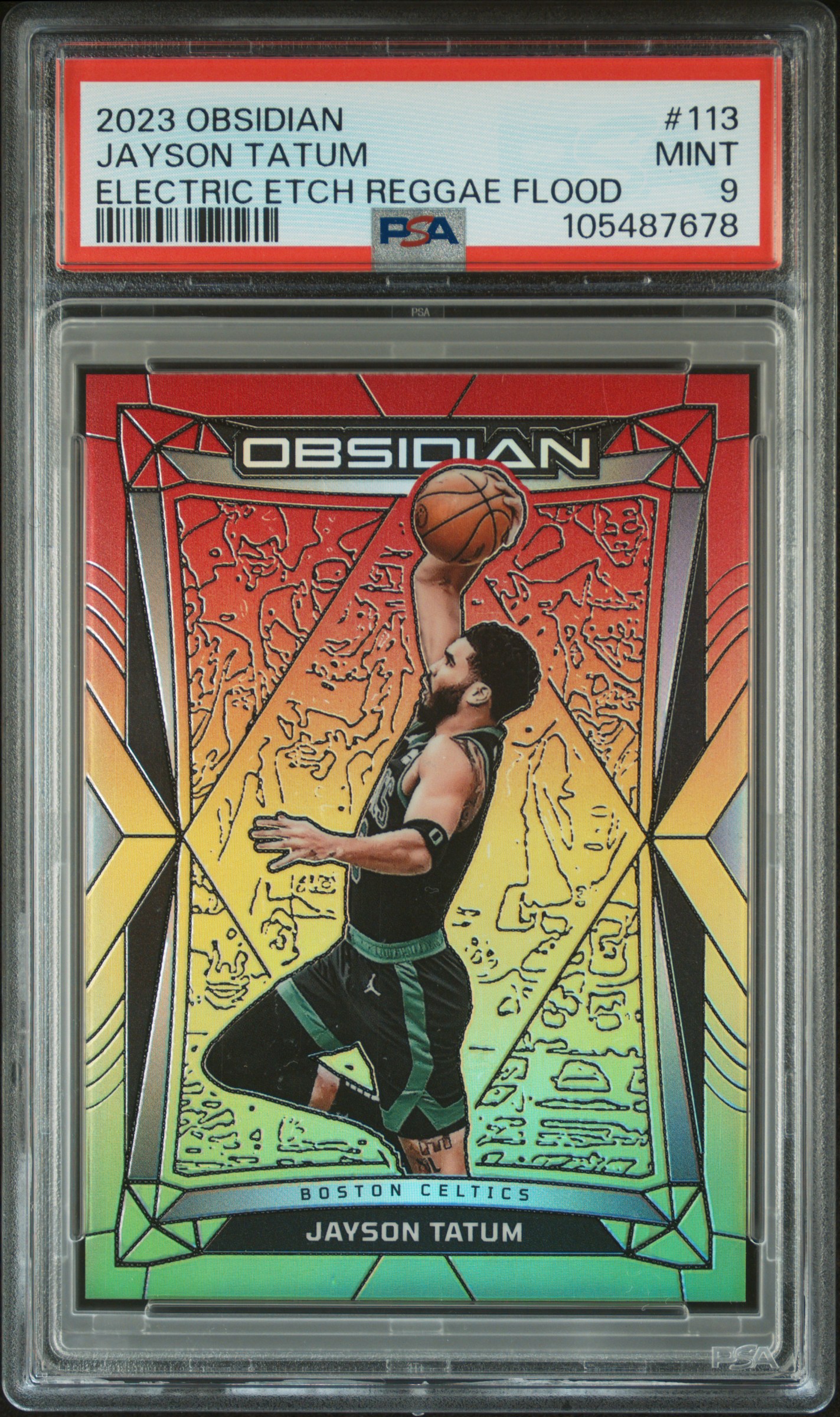 2023 Panini Obsidian Jayson Tatum #113 (Electric Etch Reggae Flood) Mint 9 front