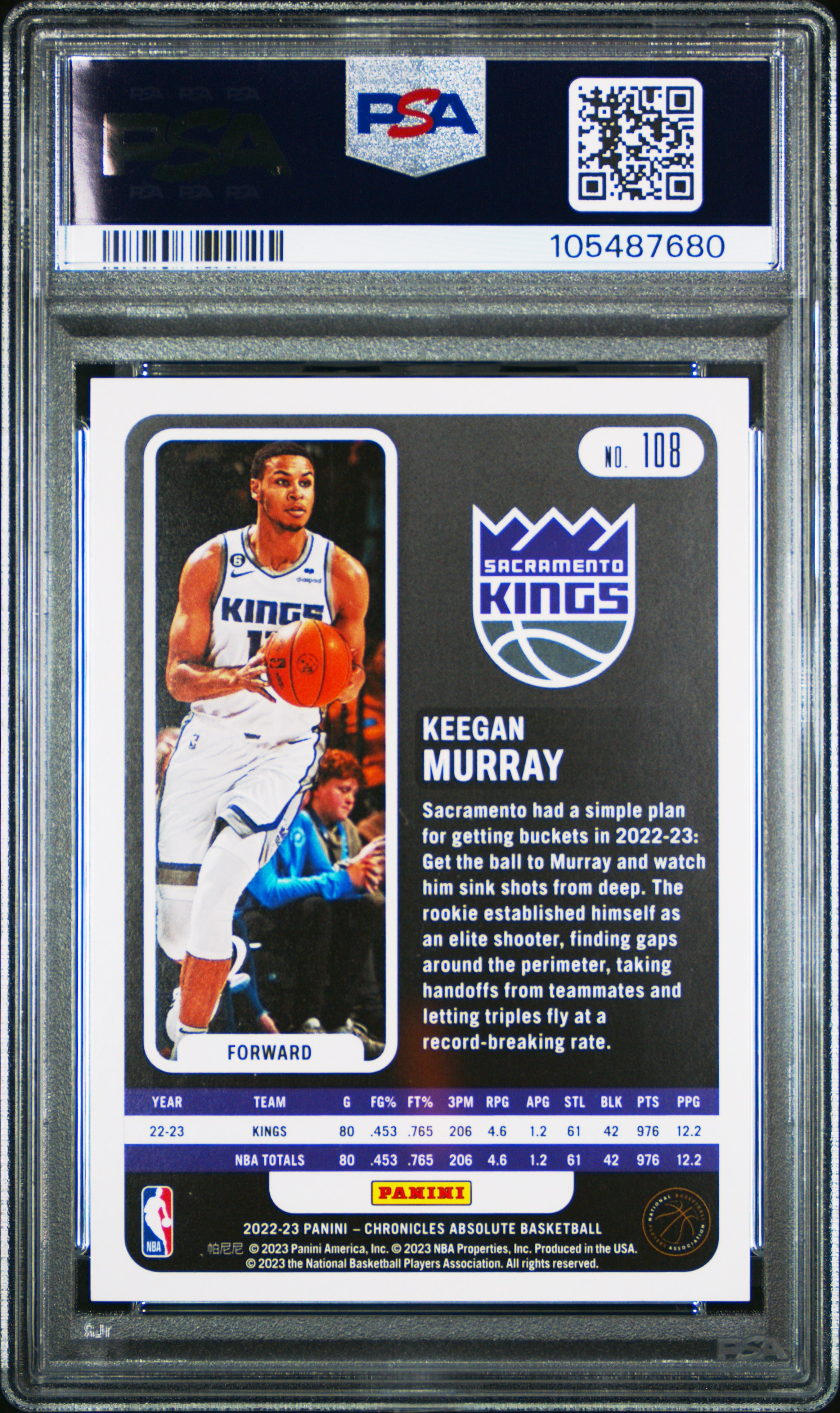 2022 Panini Chronicles Keegan Murray #108 (Asia Red) Gem Mt 10 back