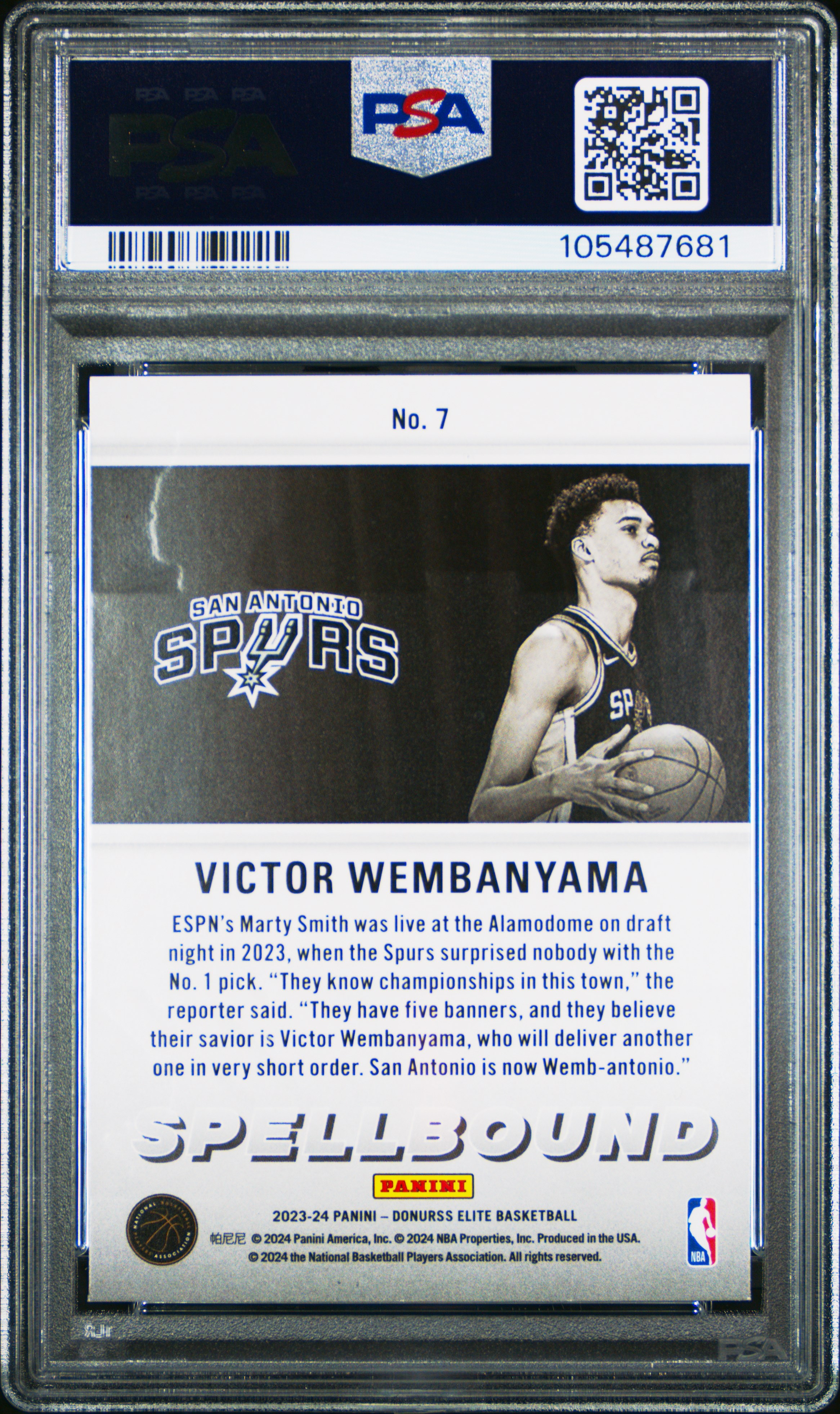 2023 Panini Donruss Elite Spellbound Victor Wembanyama #7 Mint 9 back
