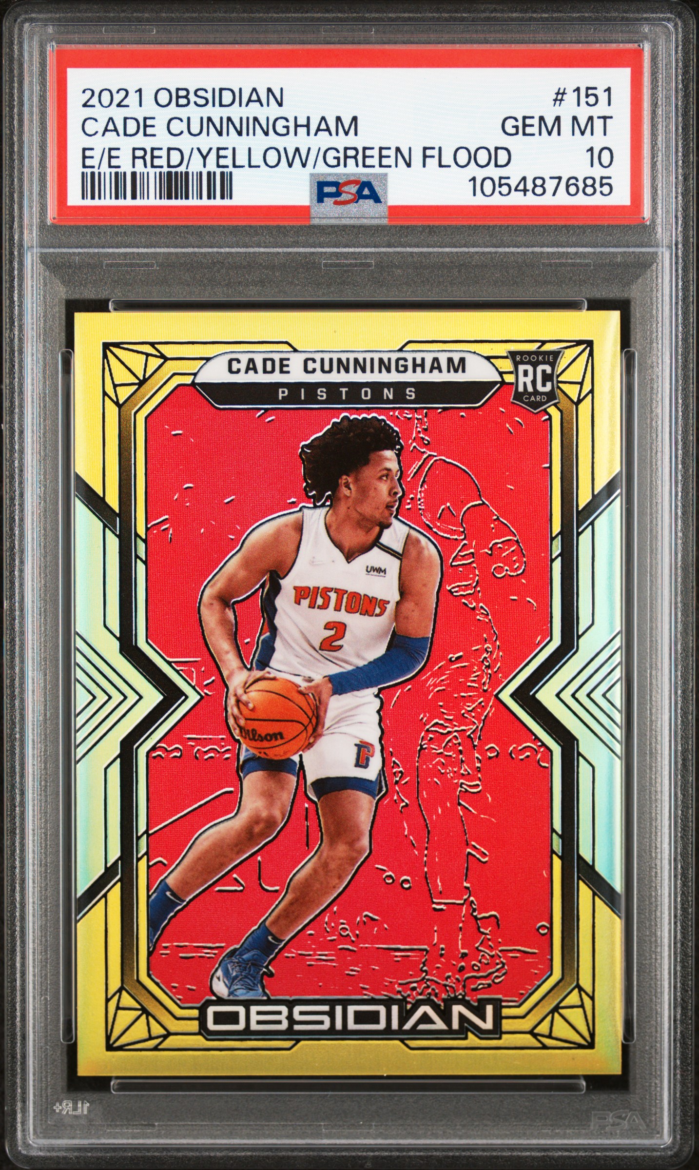 2021 Panini Obsidian Cade Cunningham #151 (E/E Red/Yellow/Green Flood) Gem Mt 10 front