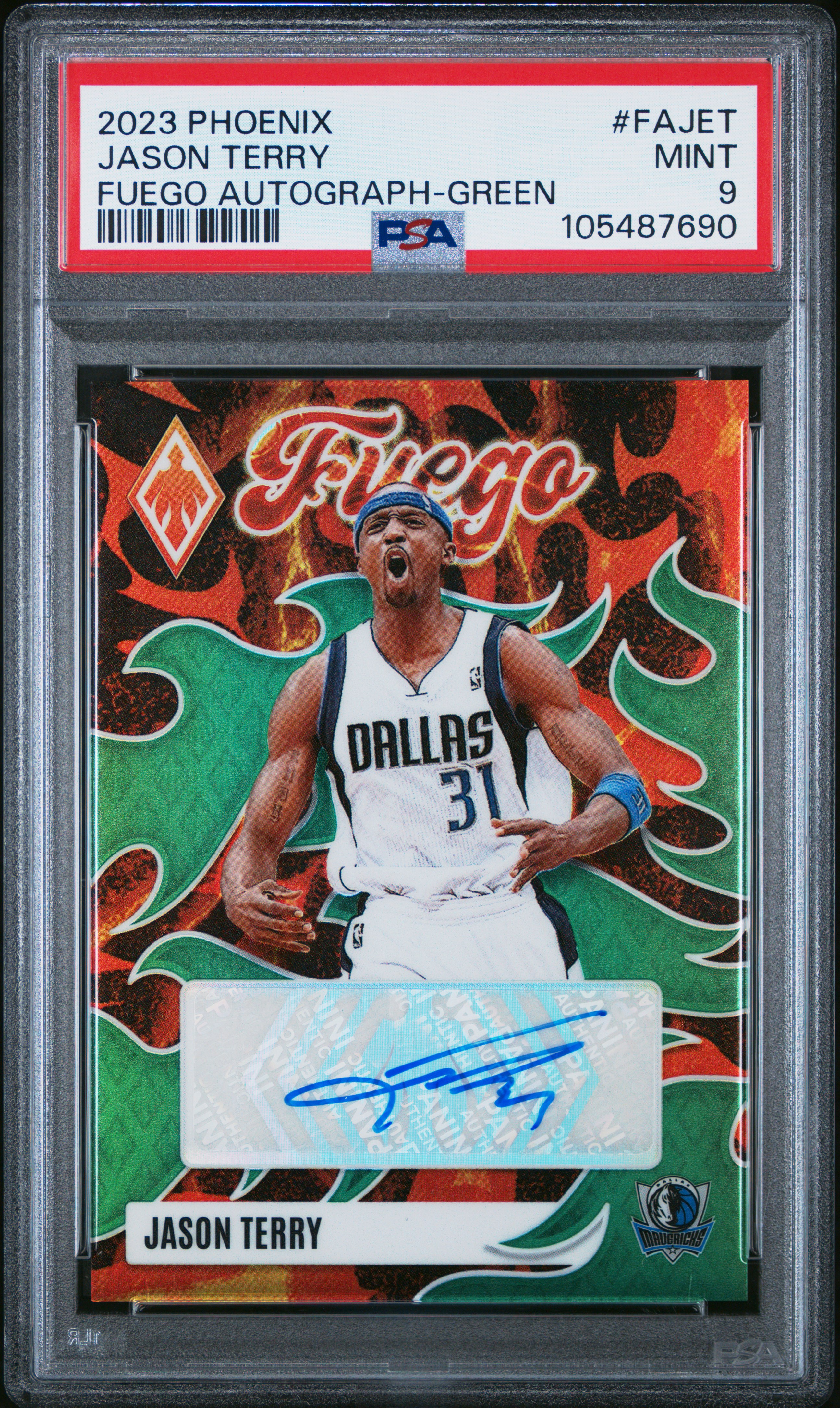 2023 Panini Phoenix Fuego Autographs Jason Terry #Fajet (Fuego Autograph-Green) Mint 9 front
