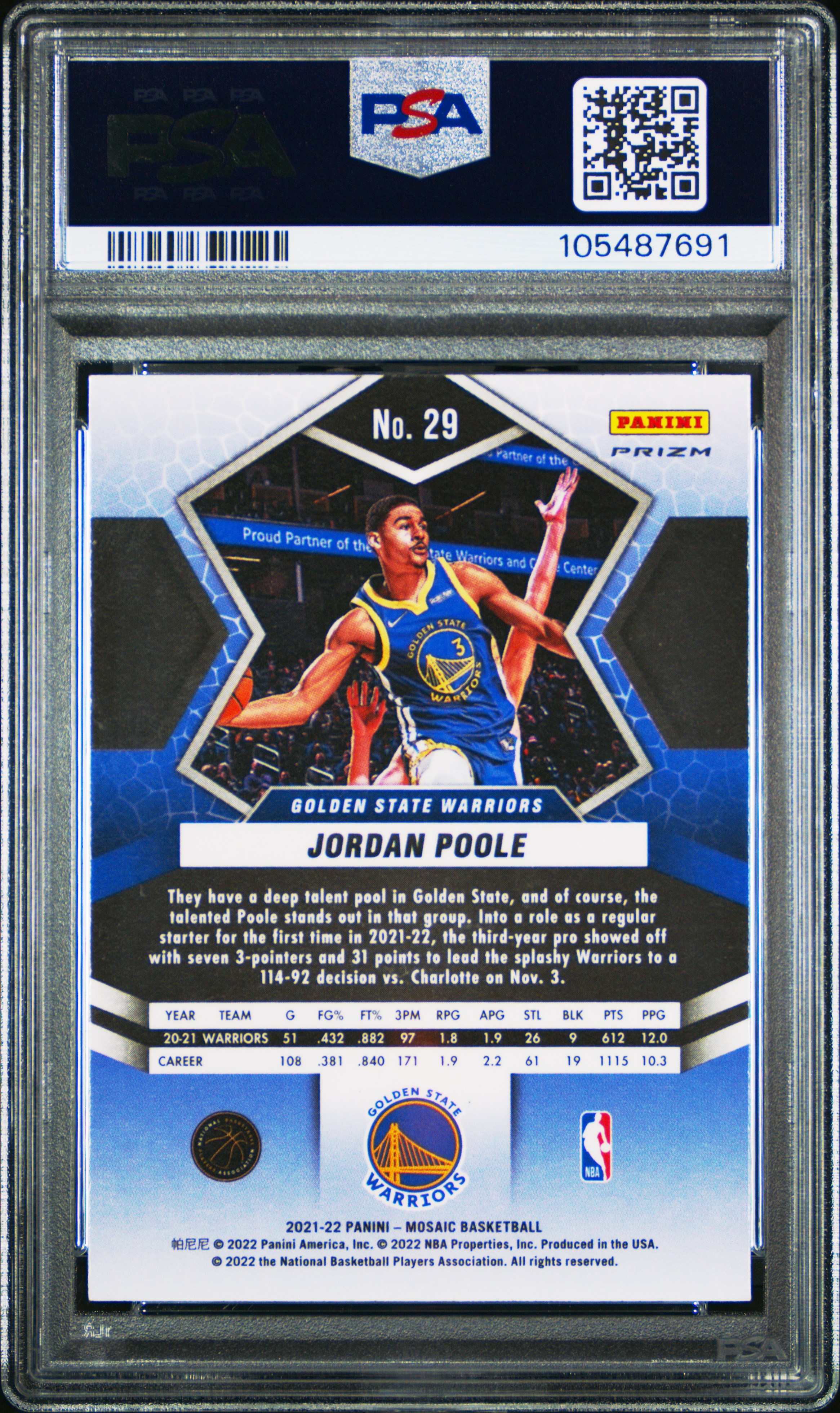 2021 Panini Mosaic Jordan Poole #29 (Genesis) Gem Mt 10 back