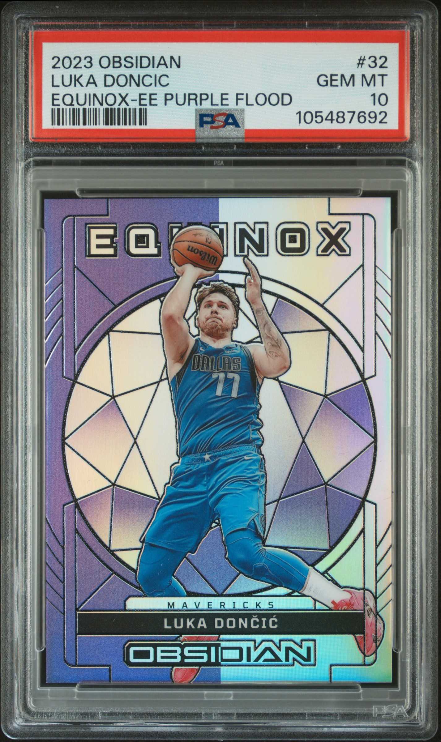 2023 Panini Obsidian Equinox Luka Doncic #32 (Equinox-Ee Purple Flood) Gem Mt 10 front