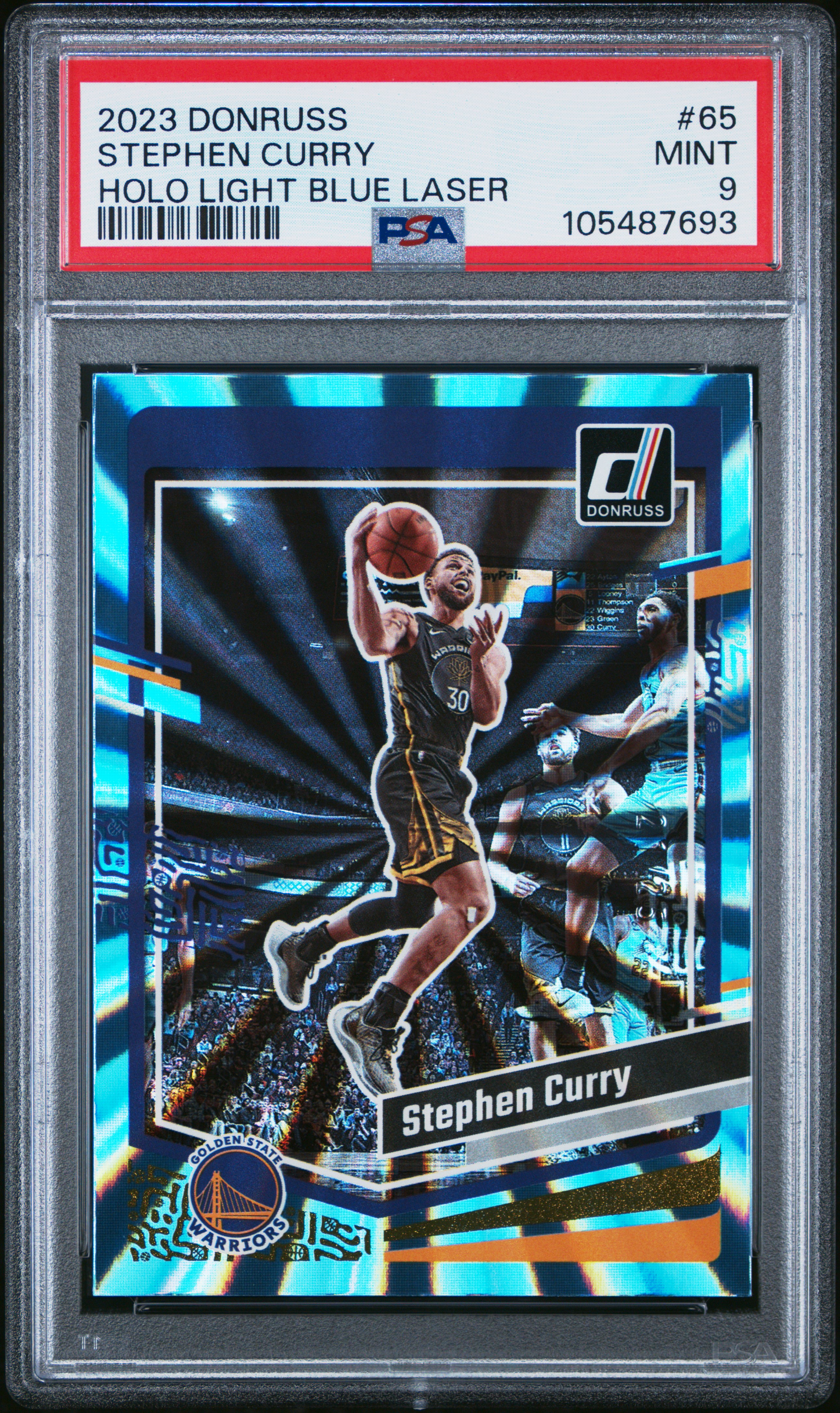 2023 Panini Donruss Stephen Curry #65 (Holo Light Blue Laser) Mint 9 front
