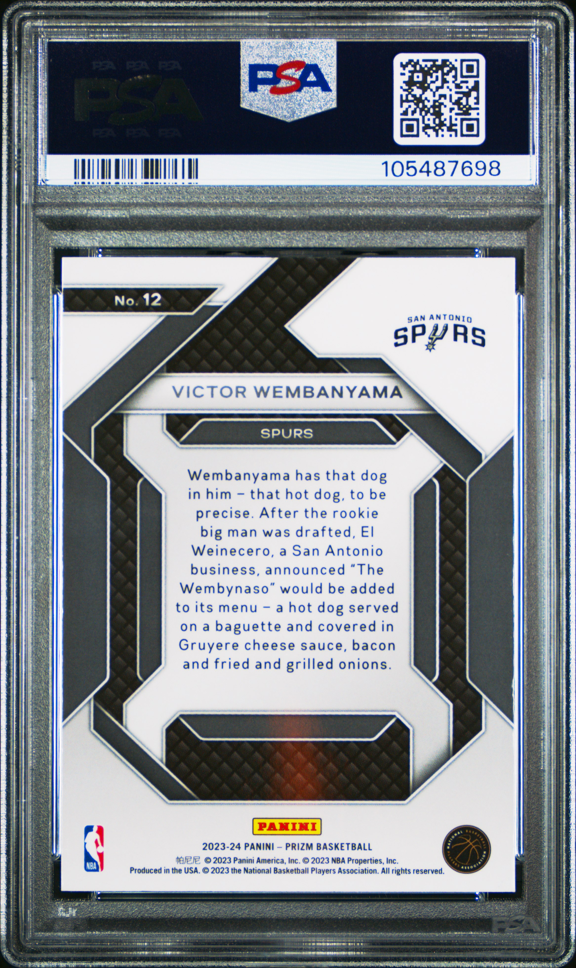 2023 Panini Prizm Emergent Victor Wembanyama #12 Gem Mt 10 back