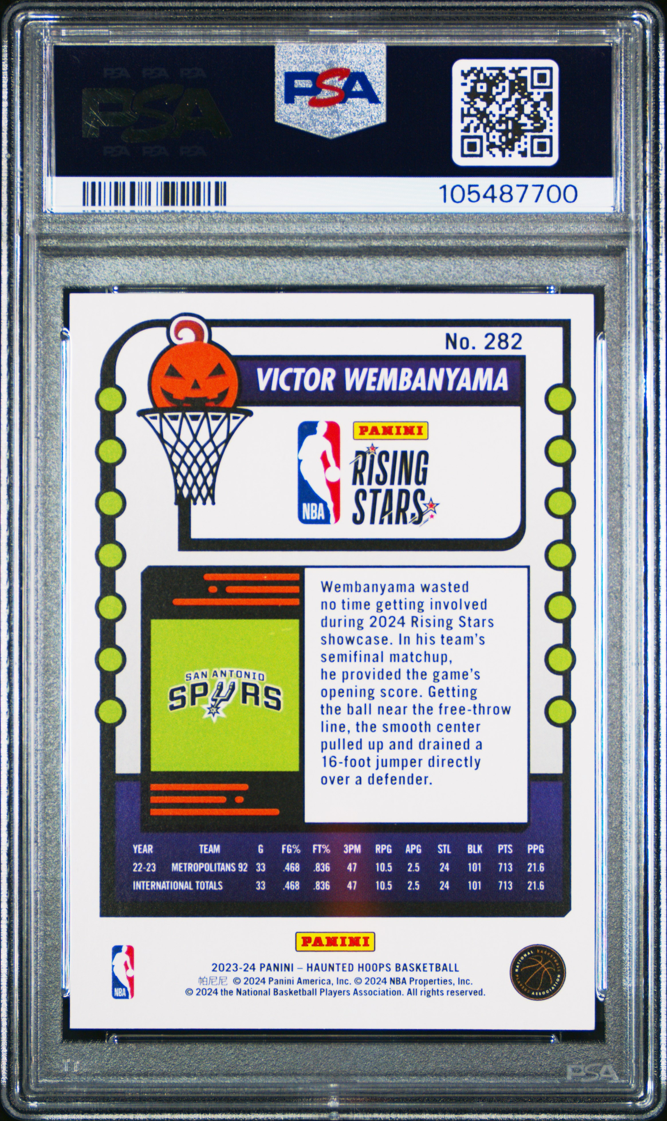 2023 Panini Haunted Hoops Victor Wembanyama #282 Mint 9 back