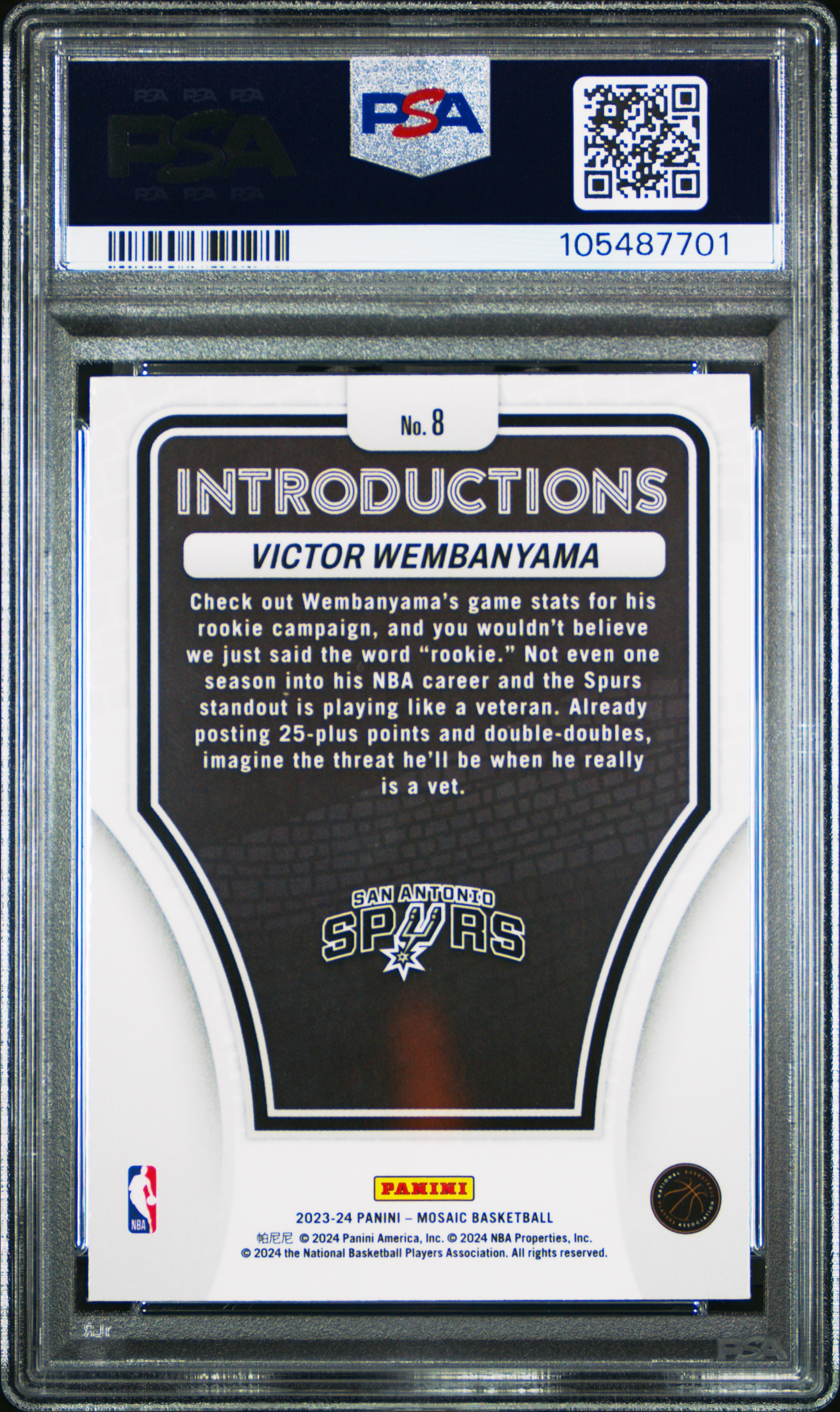 2023 Panini Mosaic Introductions Victor Wembanyama #8 Mint 9 back