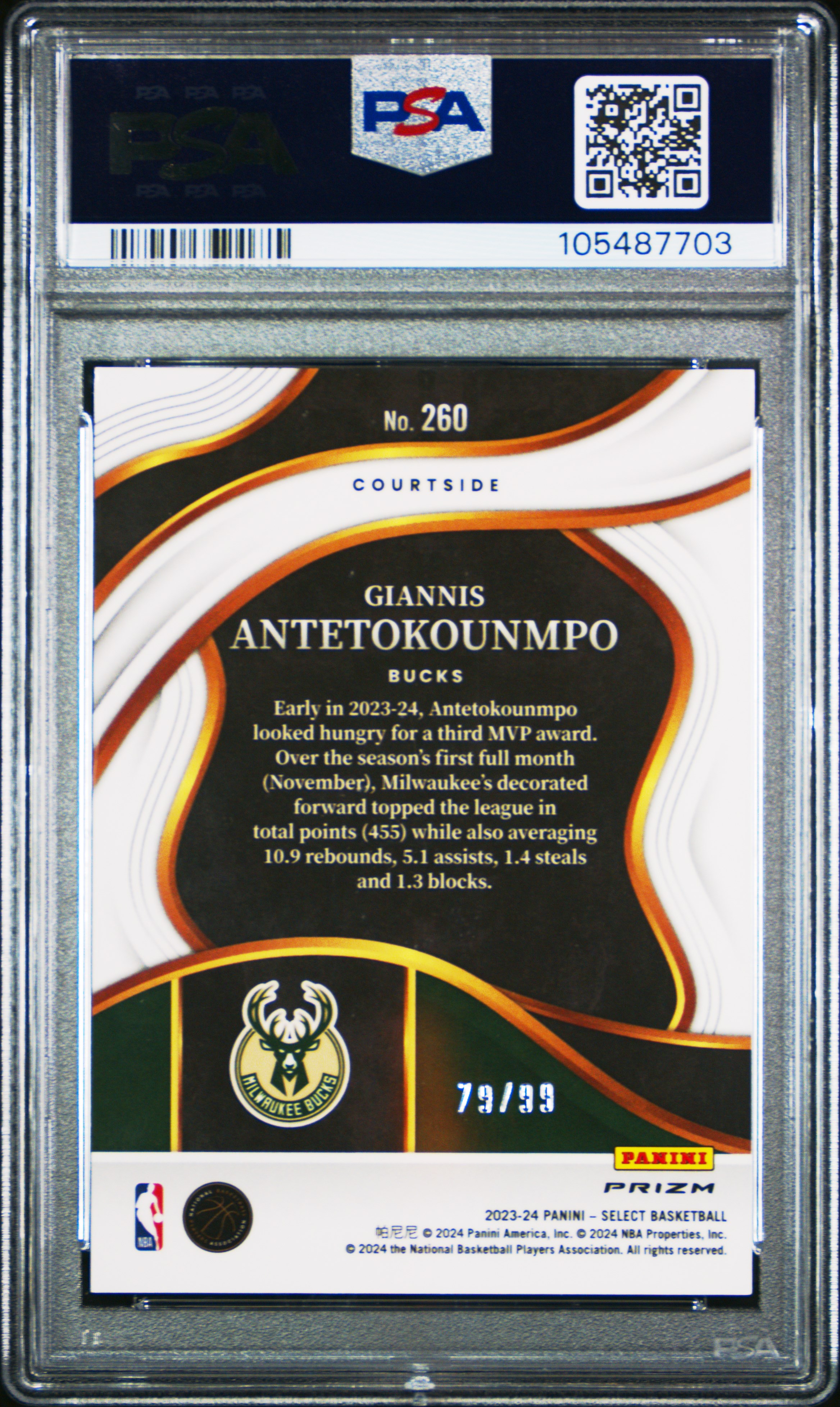 2023 Panini Select Giannis Antetokounmpo #260 (Blue Flash) Gem Mt 10 back