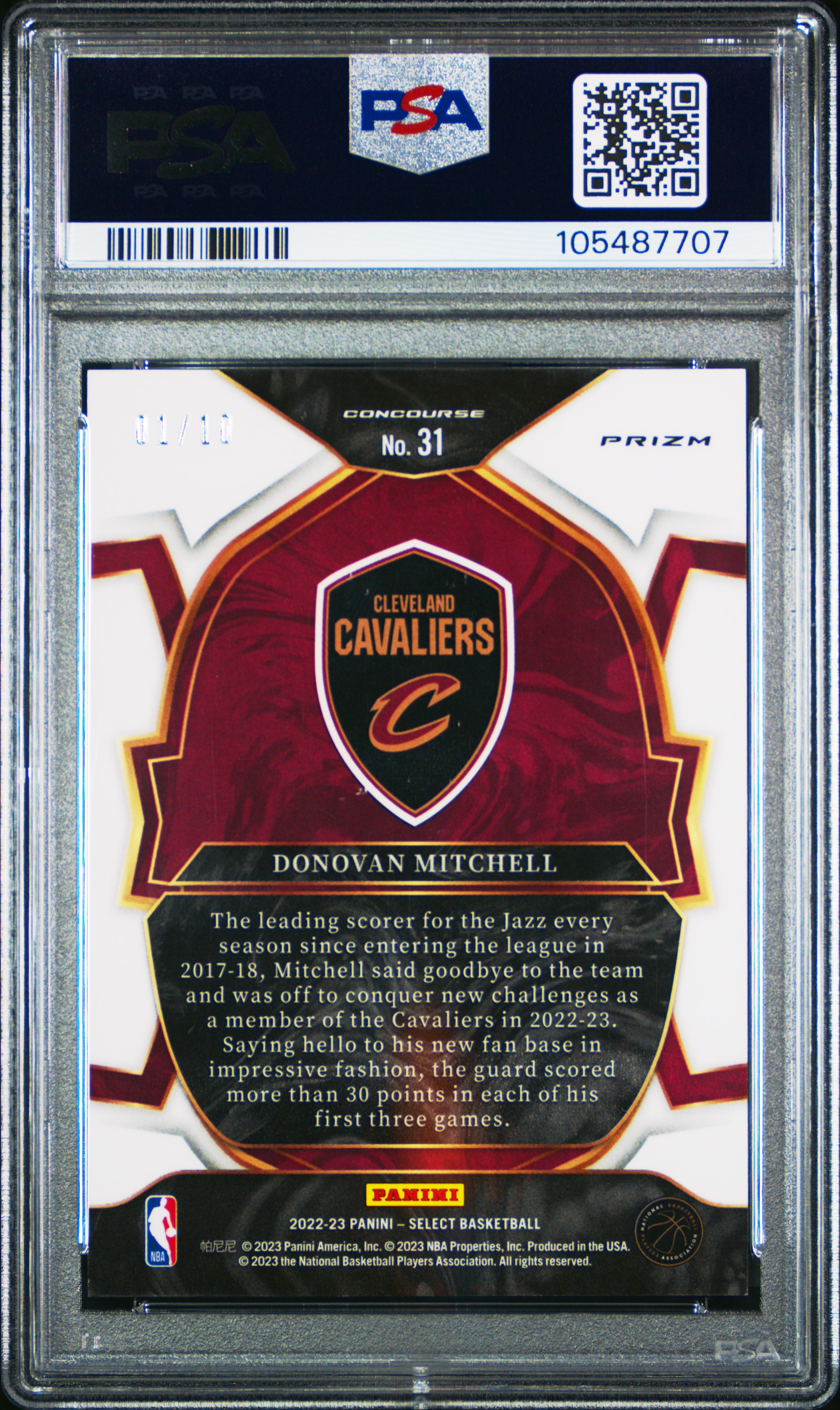 2022 Panini Select Donovan Mitchell #31 (Gold Wave) Gem Mt 10 back