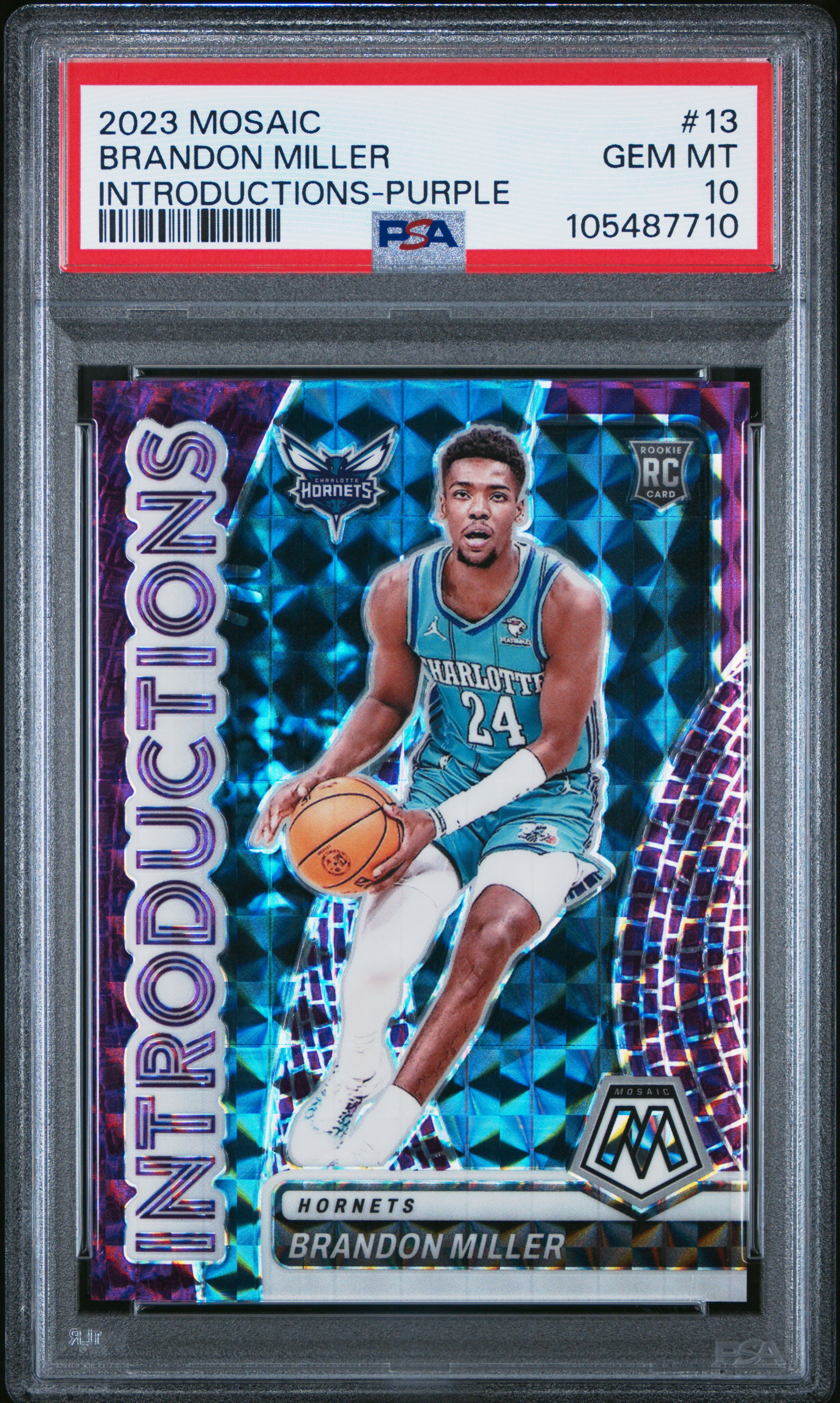 2023 Panini Mosaic Introductions Brandon Miller #13 (Introductions-Purple) Gem Mt 10 front