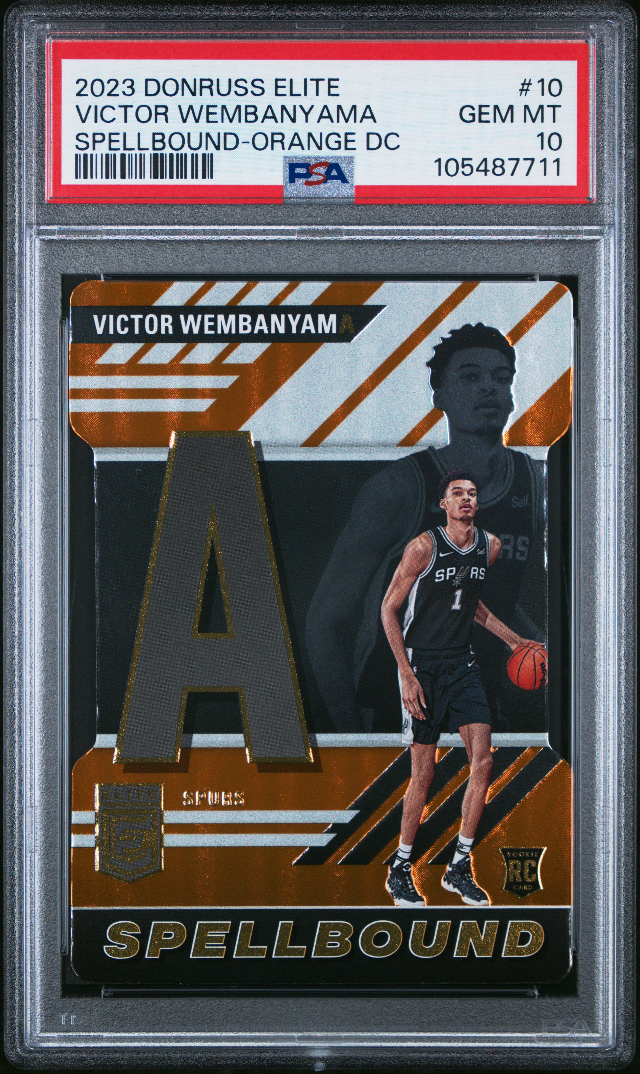 2023 Panini Donruss Elite Spellbound Victor Wembanyama #10 (Spellbound-Orange Dc) Gem Mt 10 front