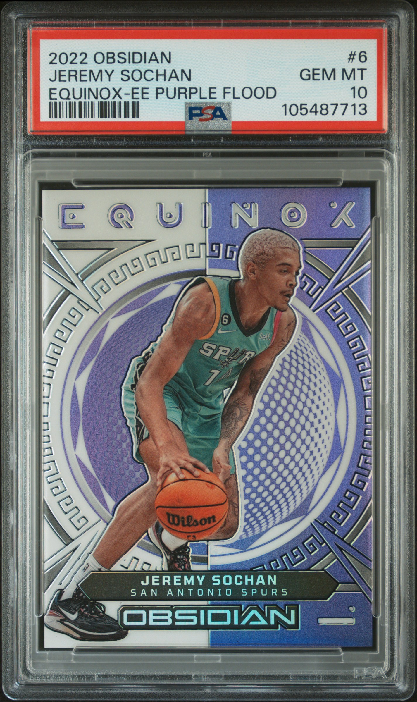2022 Panini Obsidian Equinox Jeremy Sochan #6 (Equinox-Ee Purple Flood) Gem Mt 10 front