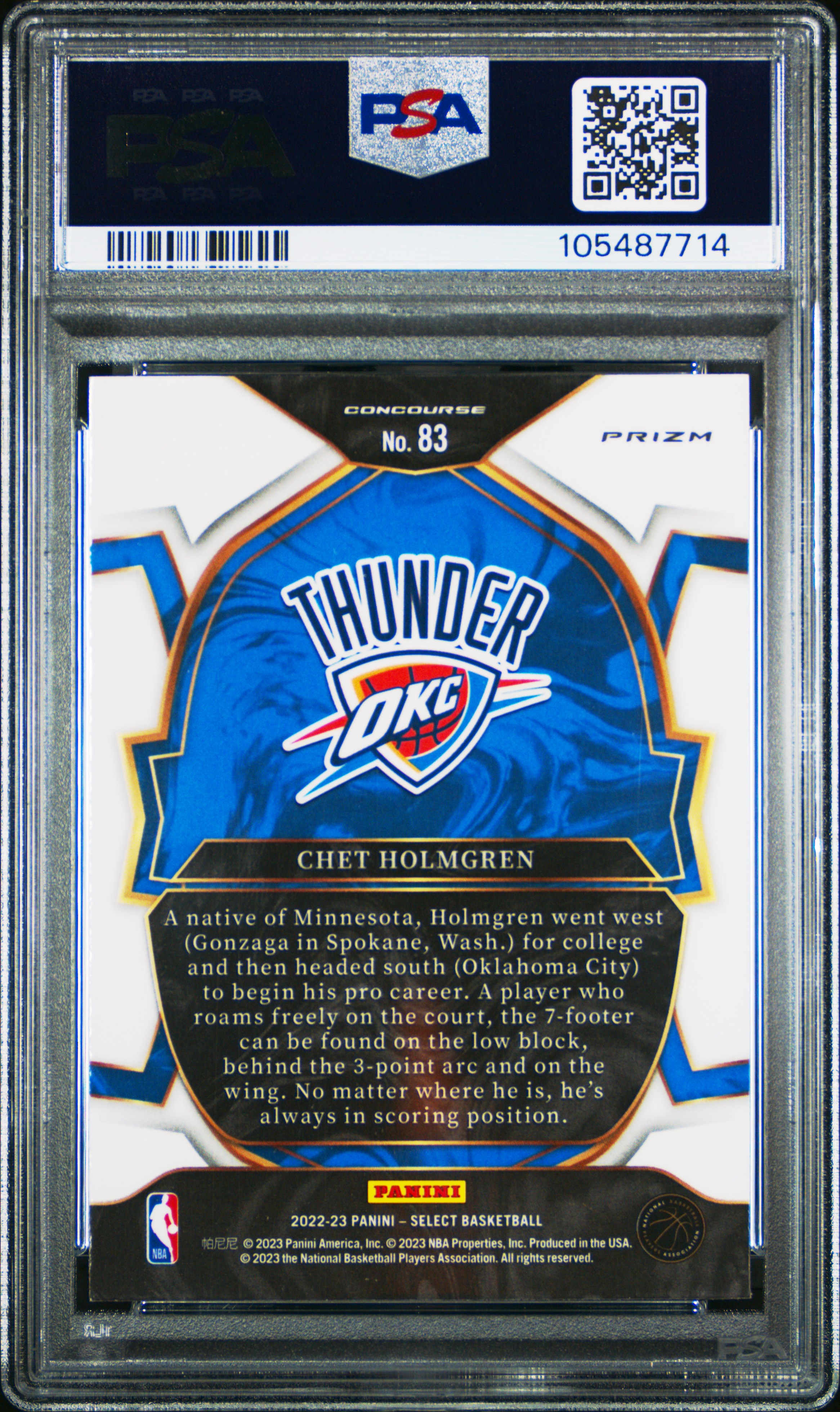 2022 Panini Select Chet Holmgren #83 (Red Wave) Gem Mt 10 back