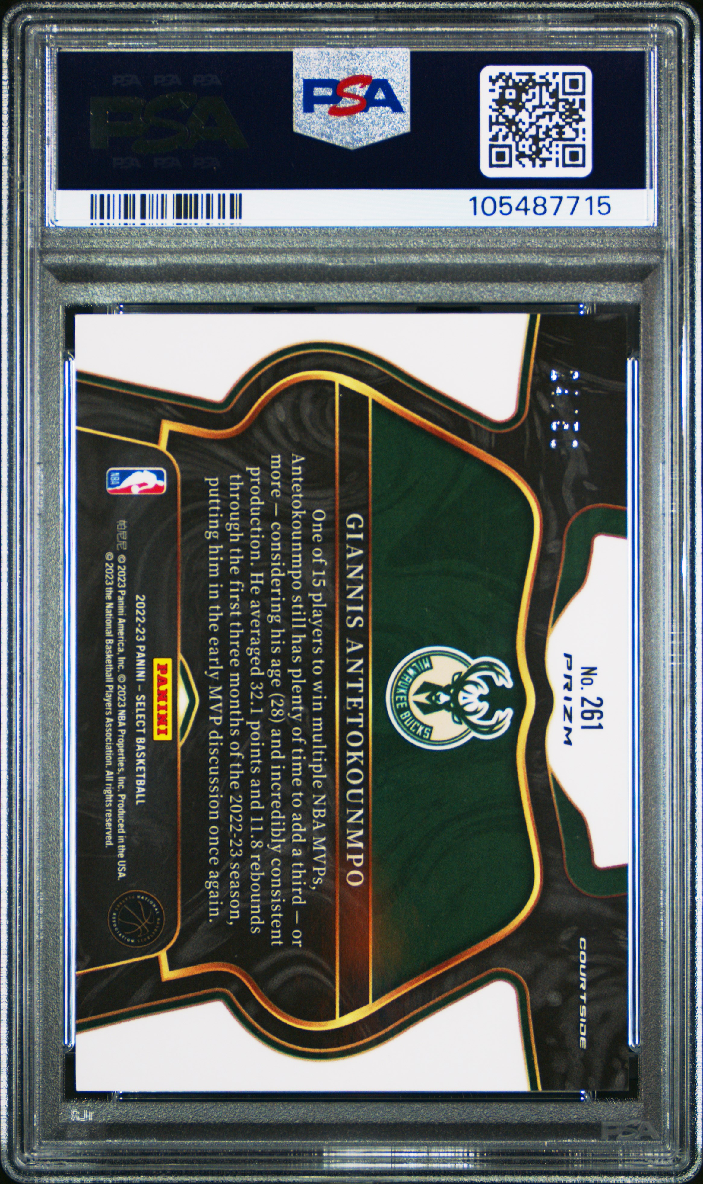 2022 Panini Select Giannis Antetokounmpo #261 (Green Wave) Gem Mt 10 back