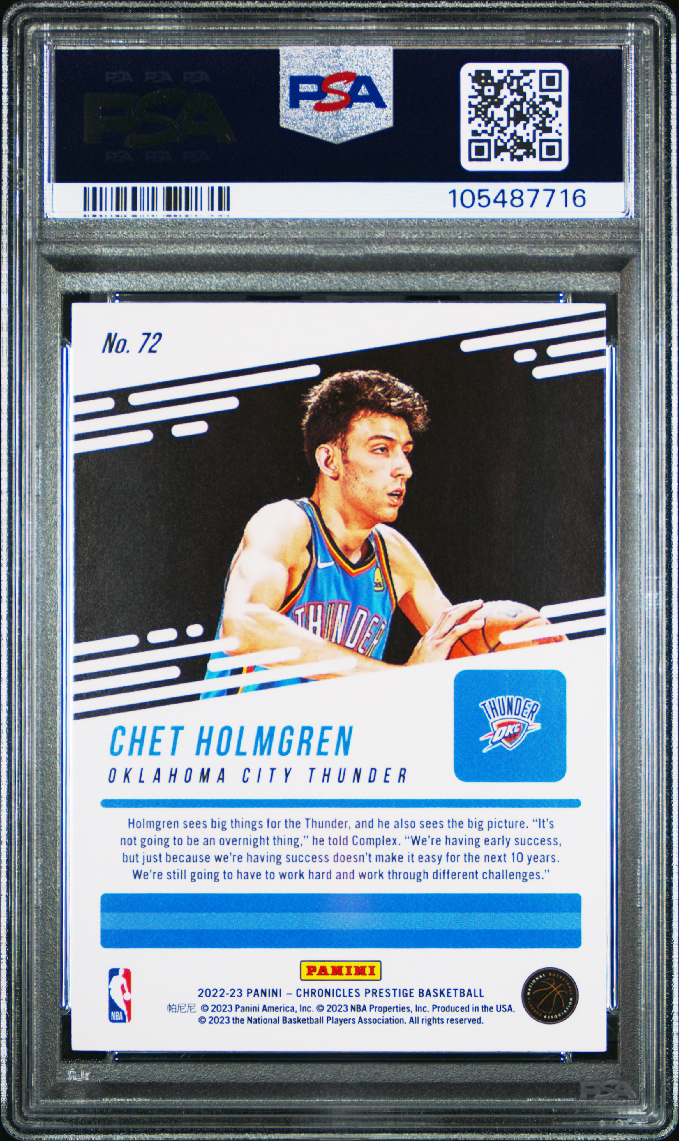 2022 Panini Chronicles Chet Holmgren #72 (Asia) Gem Mt 10 back
