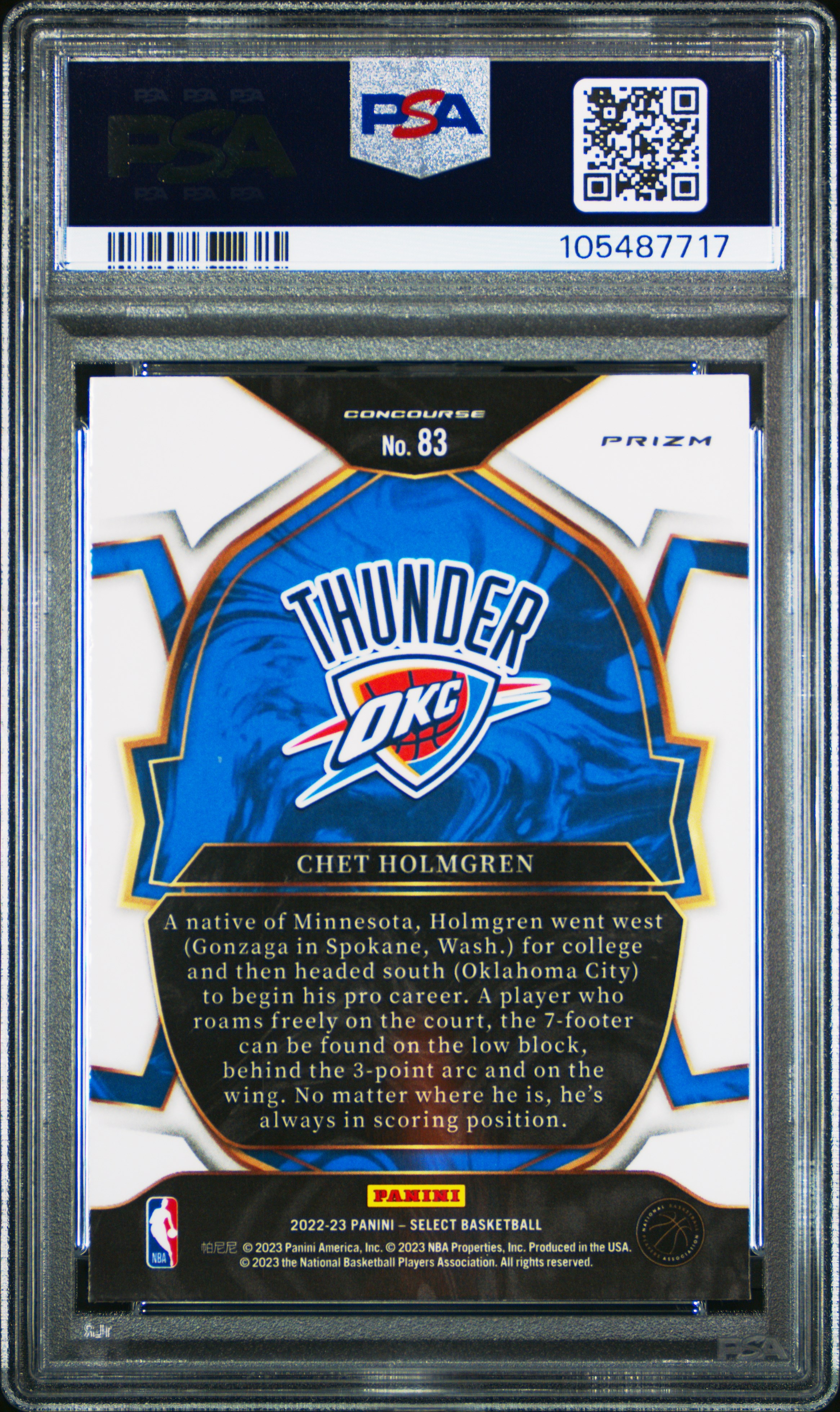 2022 Panini Select Chet Holmgren #83 (Red Wave) Mint 9 back