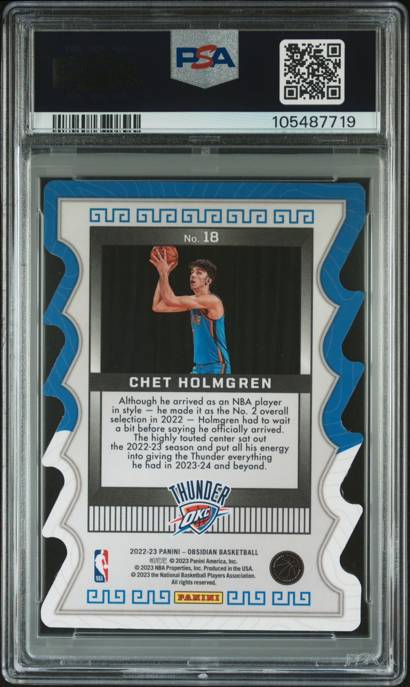 2022 Panini Obsidian Mist Chet Holmgren #18 Gem Mt 10 back
