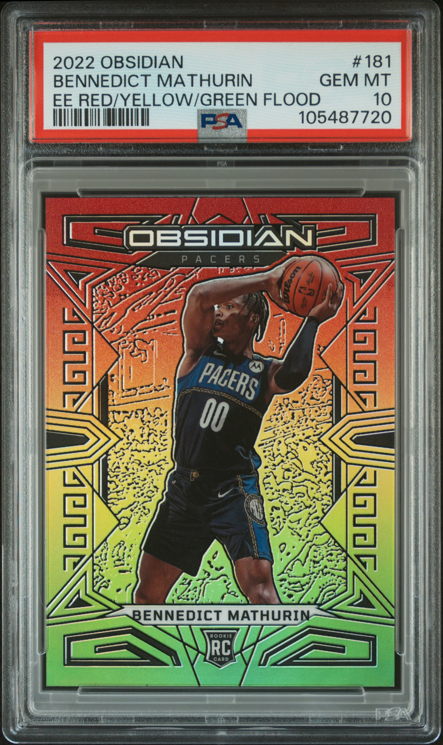 2022 Panini Obsidian Bennedict Mathurin #181 (Ee Red/Yellow/Green Flood) Gem Mt 10 front