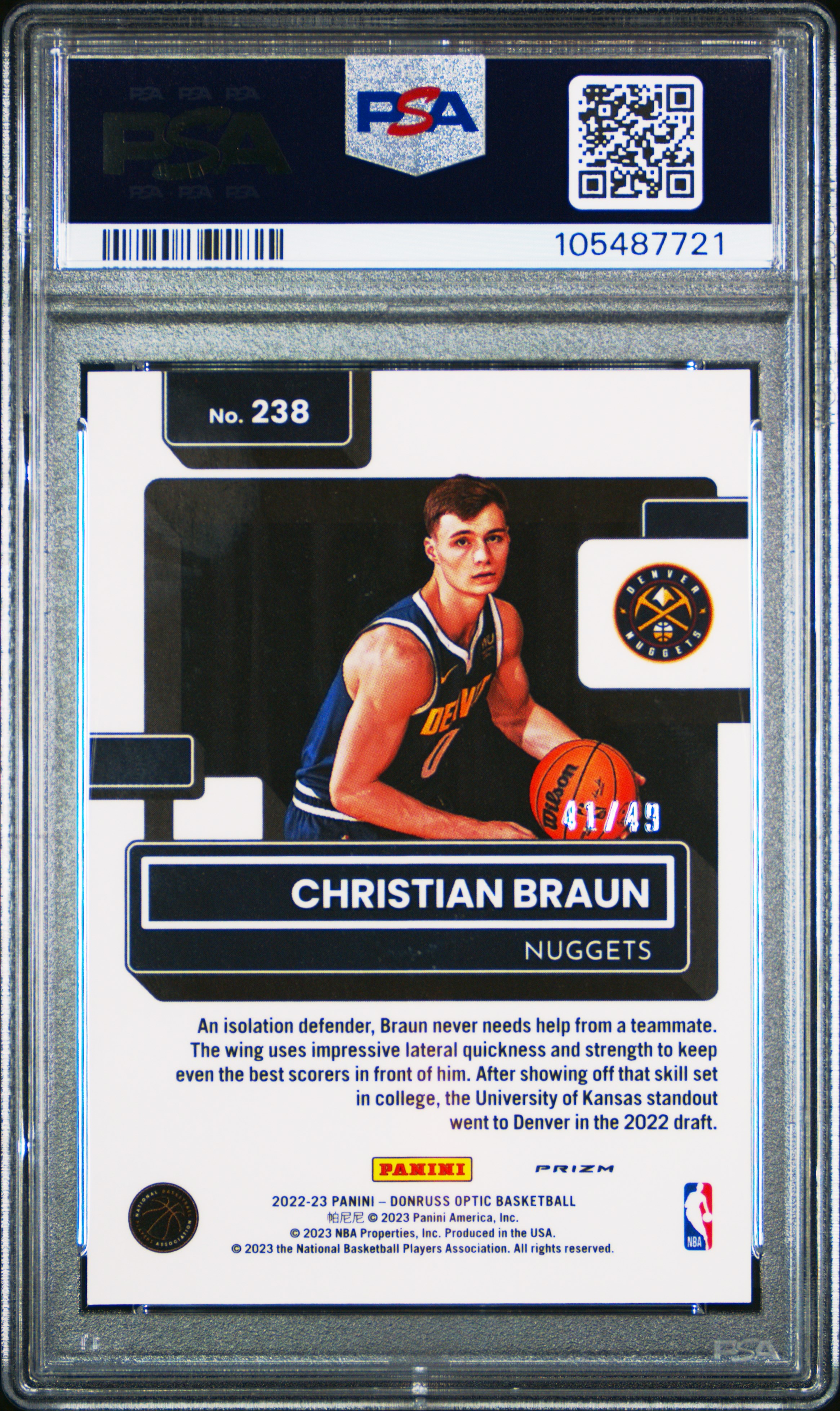 2022 Panini Donruss Optic Christian Braun #238 (Fast Break Blue) Mint 9 back