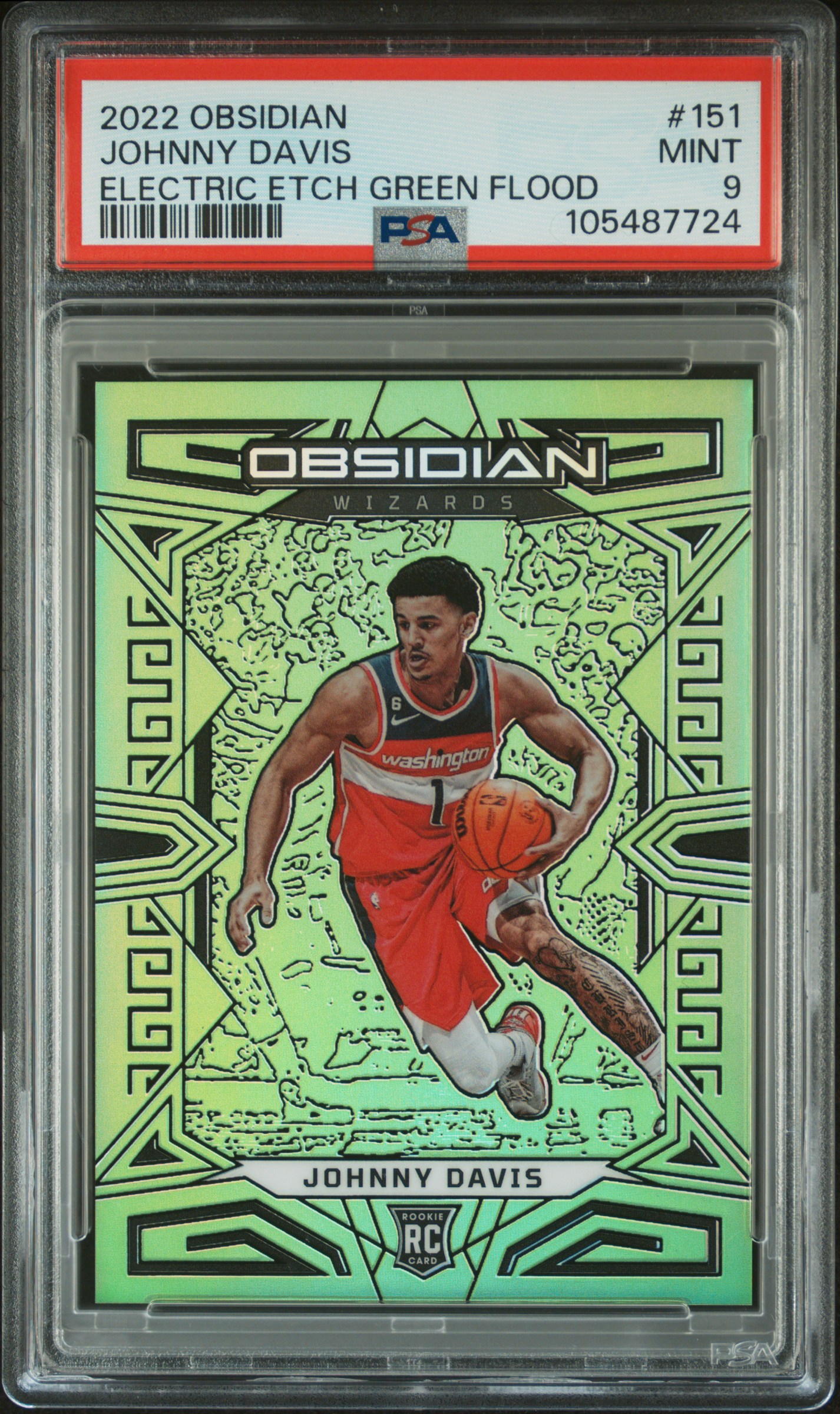 2022 Panini Obsidian Johnny Davis #151 (Electric Etch Green Flood) Mint 9 front