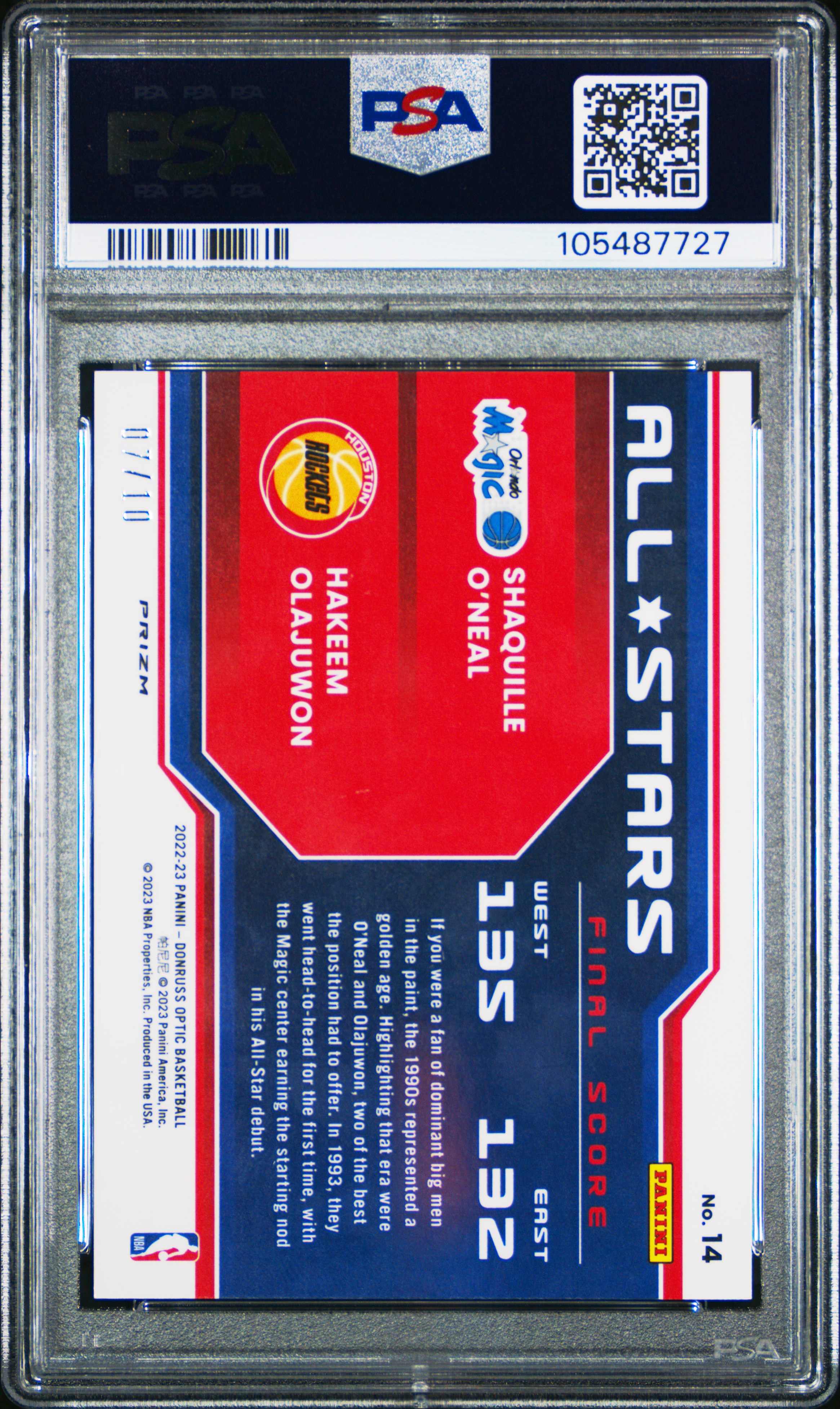 2022 Panini Donruss Optic All-Stars Olajuwon/O’neal #14 (All-Stars-Gold Wave) Gem Mt 10 back