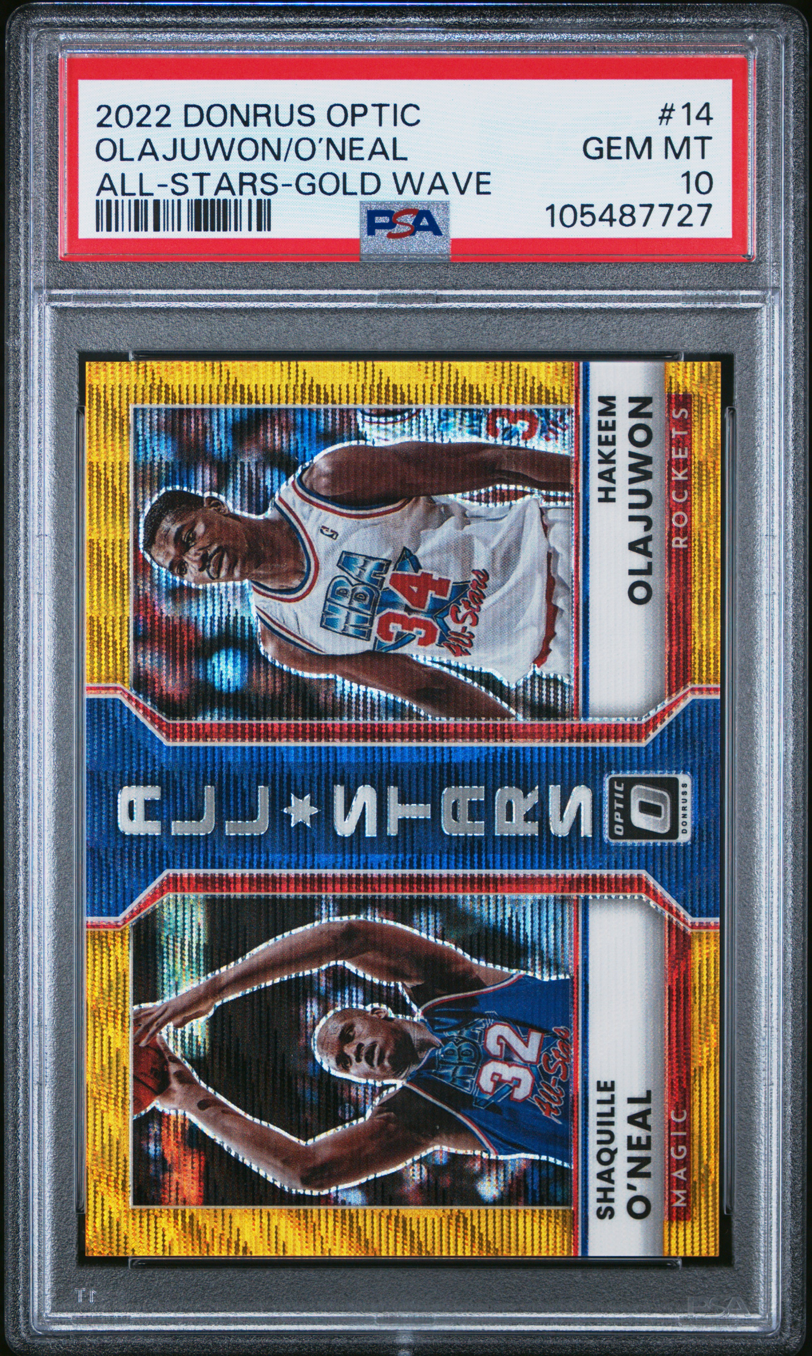 2022 Panini Donruss Optic All-Stars Olajuwon/O’neal #14 (All-Stars-Gold Wave) Gem Mt 10 front