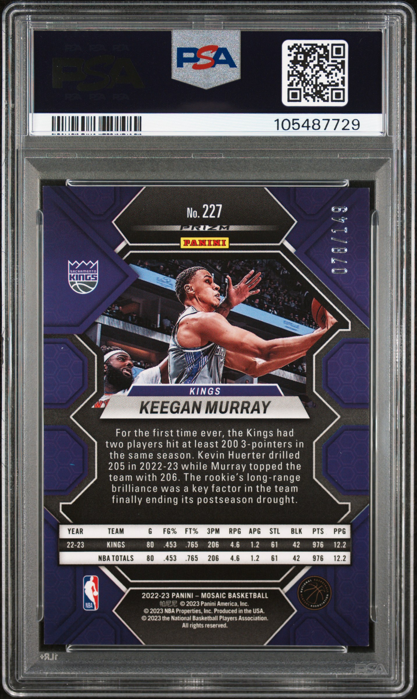 2022 Panini Mosaic Keegan Murray #227 (Pink) Mint 9 back