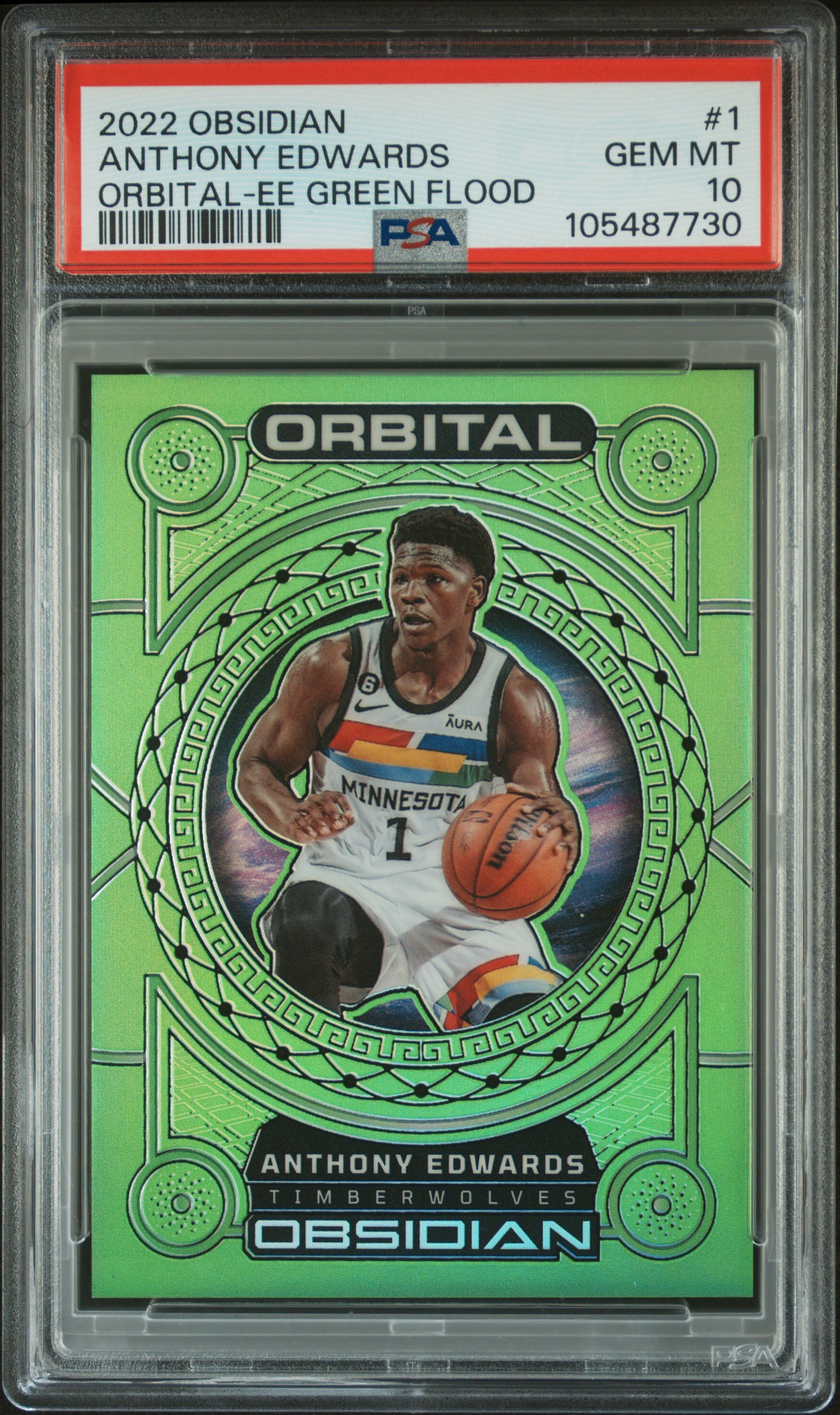 2022 Panini Obsidian Orbital Anthony Edwards #1 (Orbital-Ee Green Flood) Gem Mt 10 front