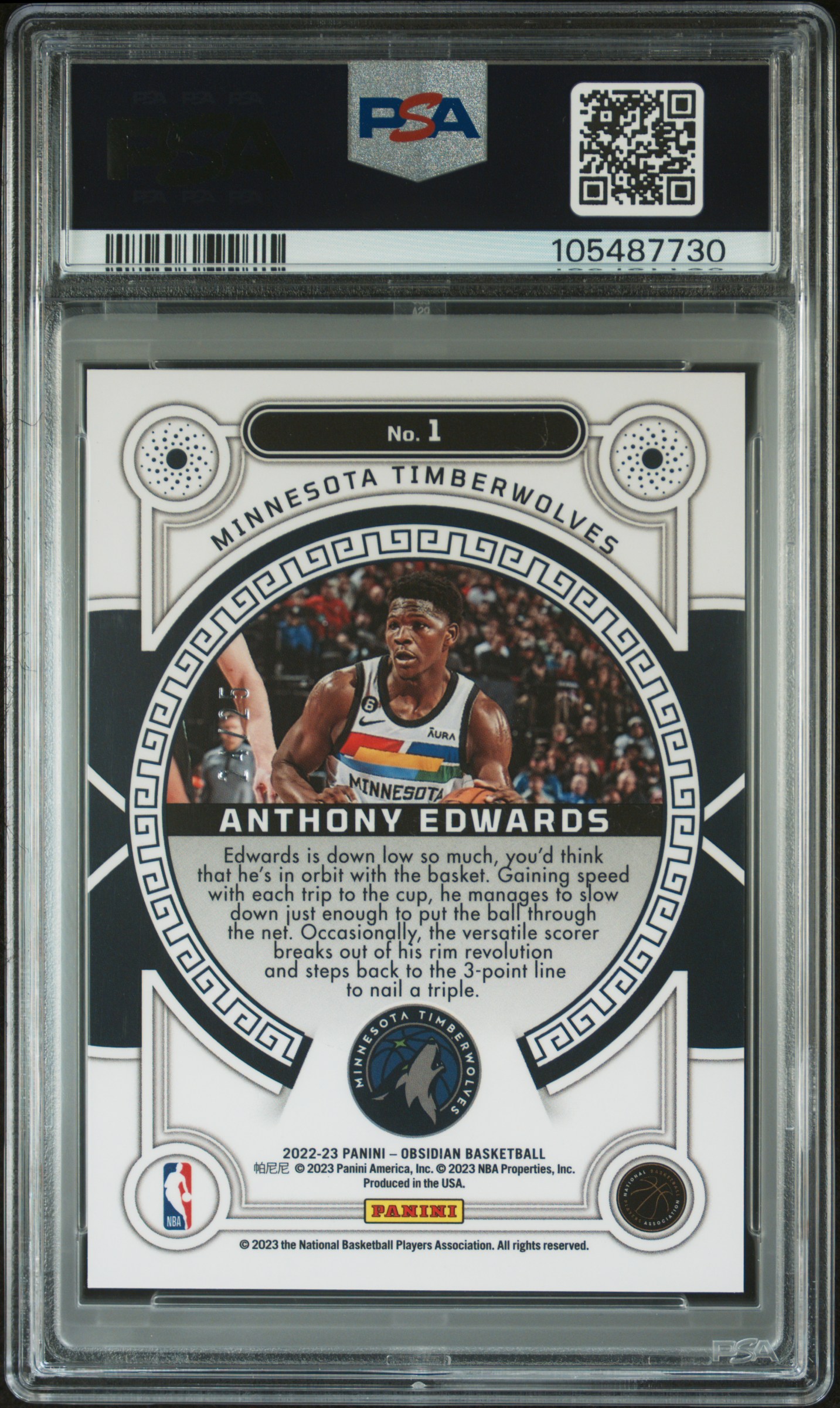 2022 Panini Obsidian Orbital Anthony Edwards #1 (Orbital-Ee Green Flood) Gem Mt 10 back