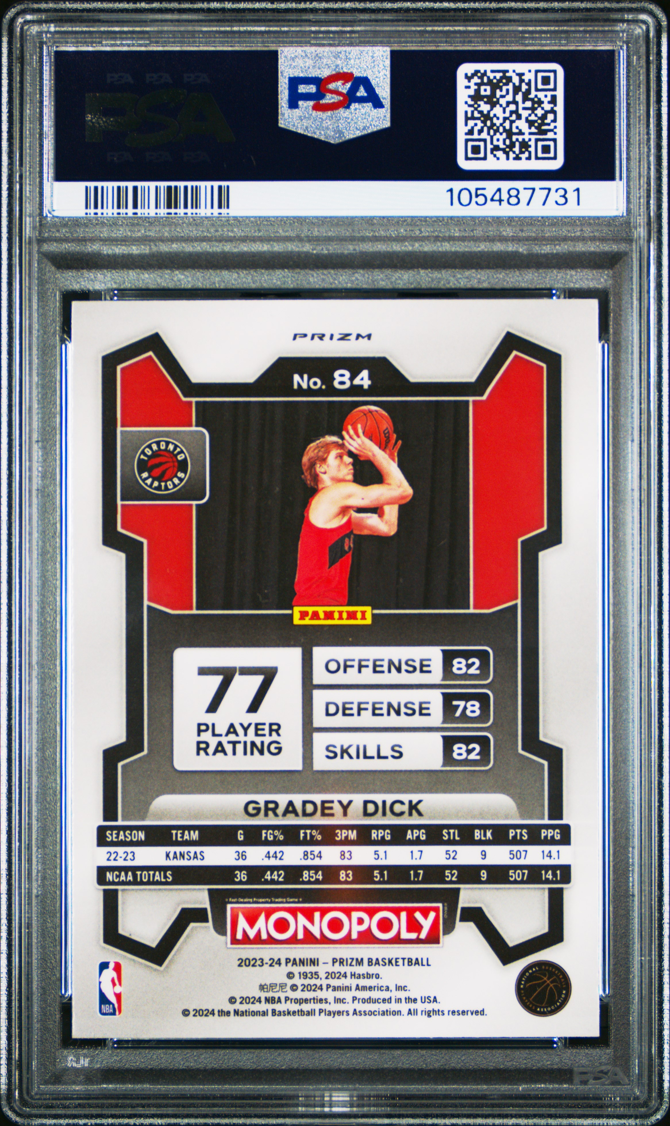 2023 Panini Prizm Monopoly Gradey Dick #84 (Monopoly Man B&W) Mint 9 back