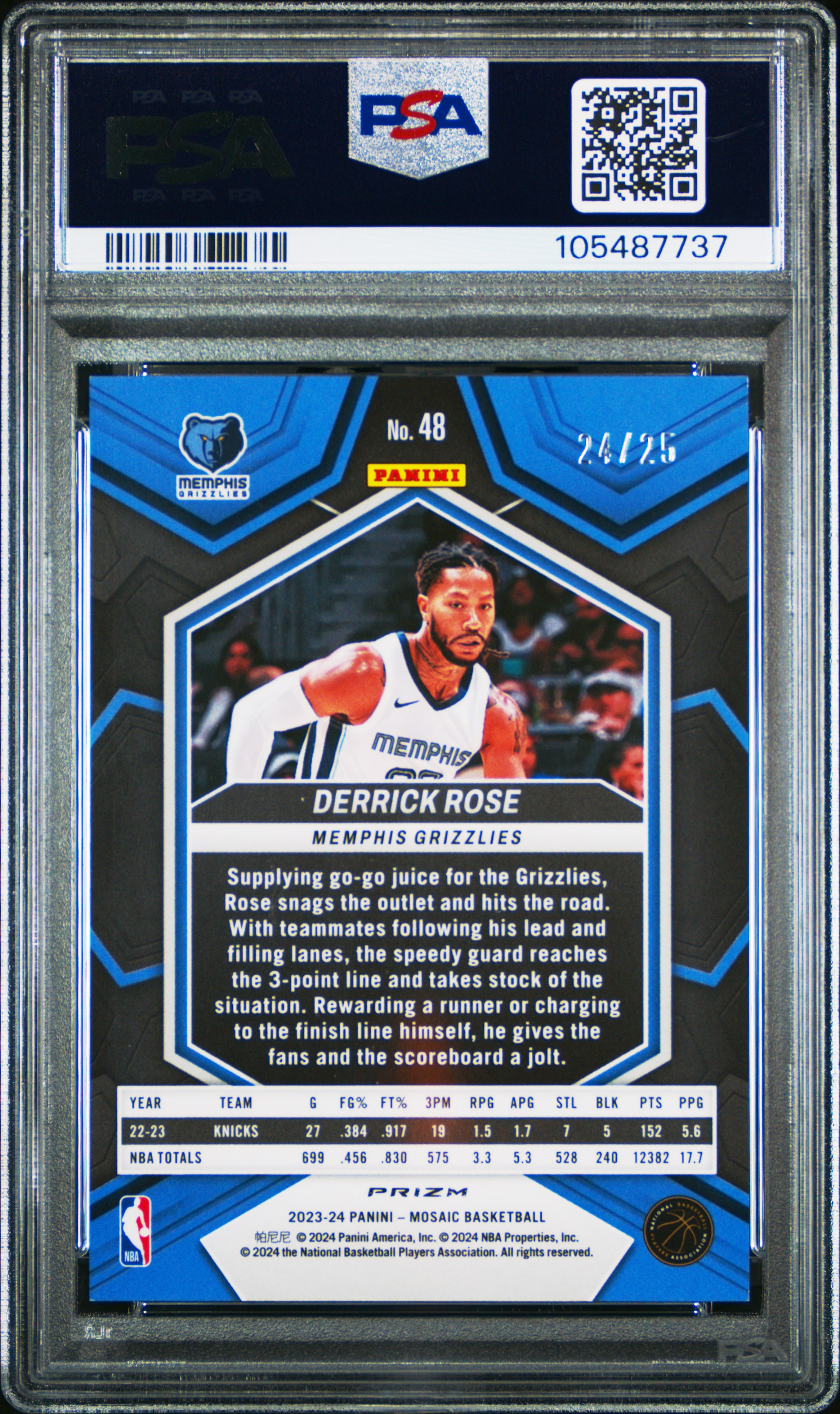 2023 Panini Mosaic Derrick Rose #48 (White) Gem Mt 10 back