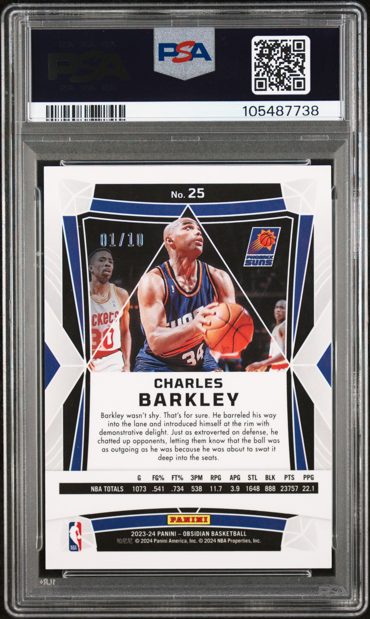 2023 Panini Obsidian Charles Barkley #25 (Electric Etch Molten Mojo) Gem Mt 10 back