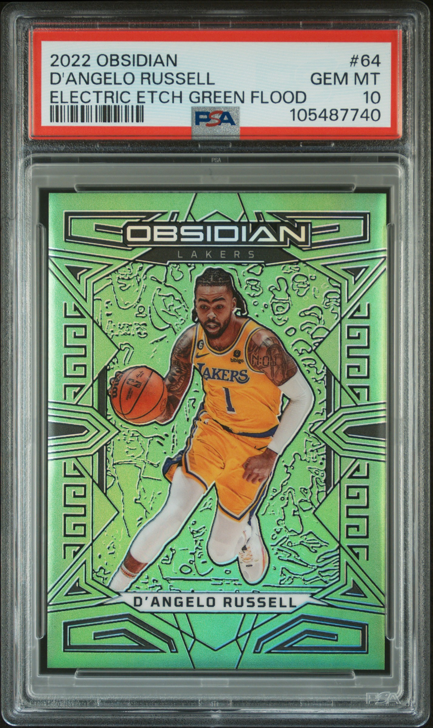 2022 Panini Obsidian D'angelo Russell #64 (Electric Etch Green Flood) Gem Mt 10 front