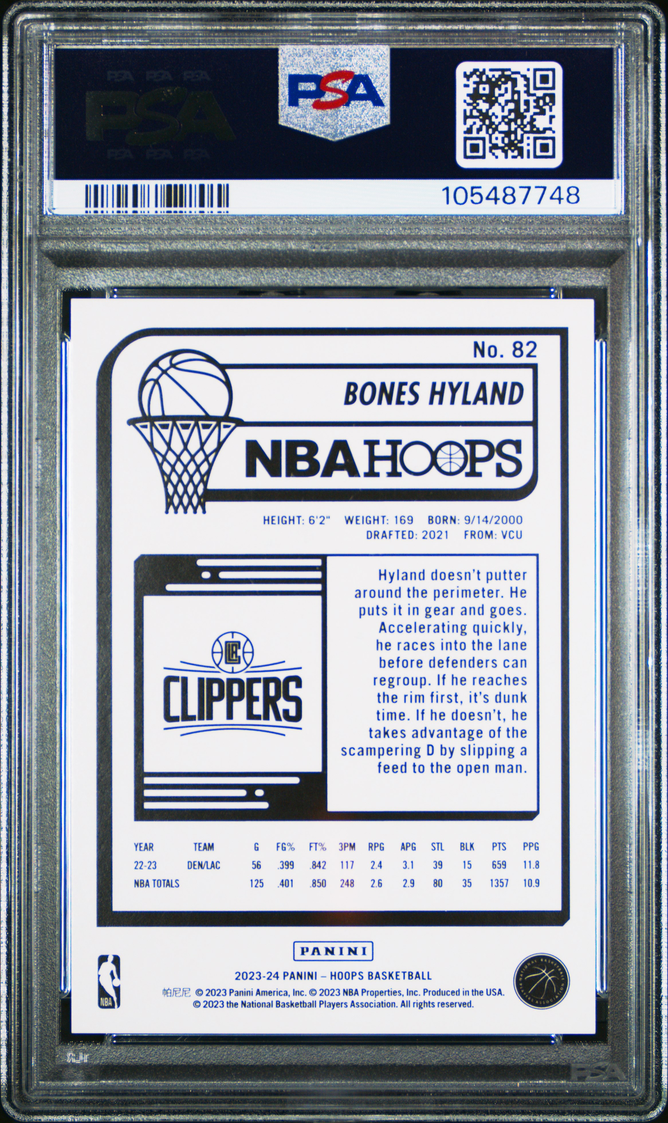 2023 Panini Nba Hoops Bones Hyland #82 (Hyper Gold) Gem Mt 10 back