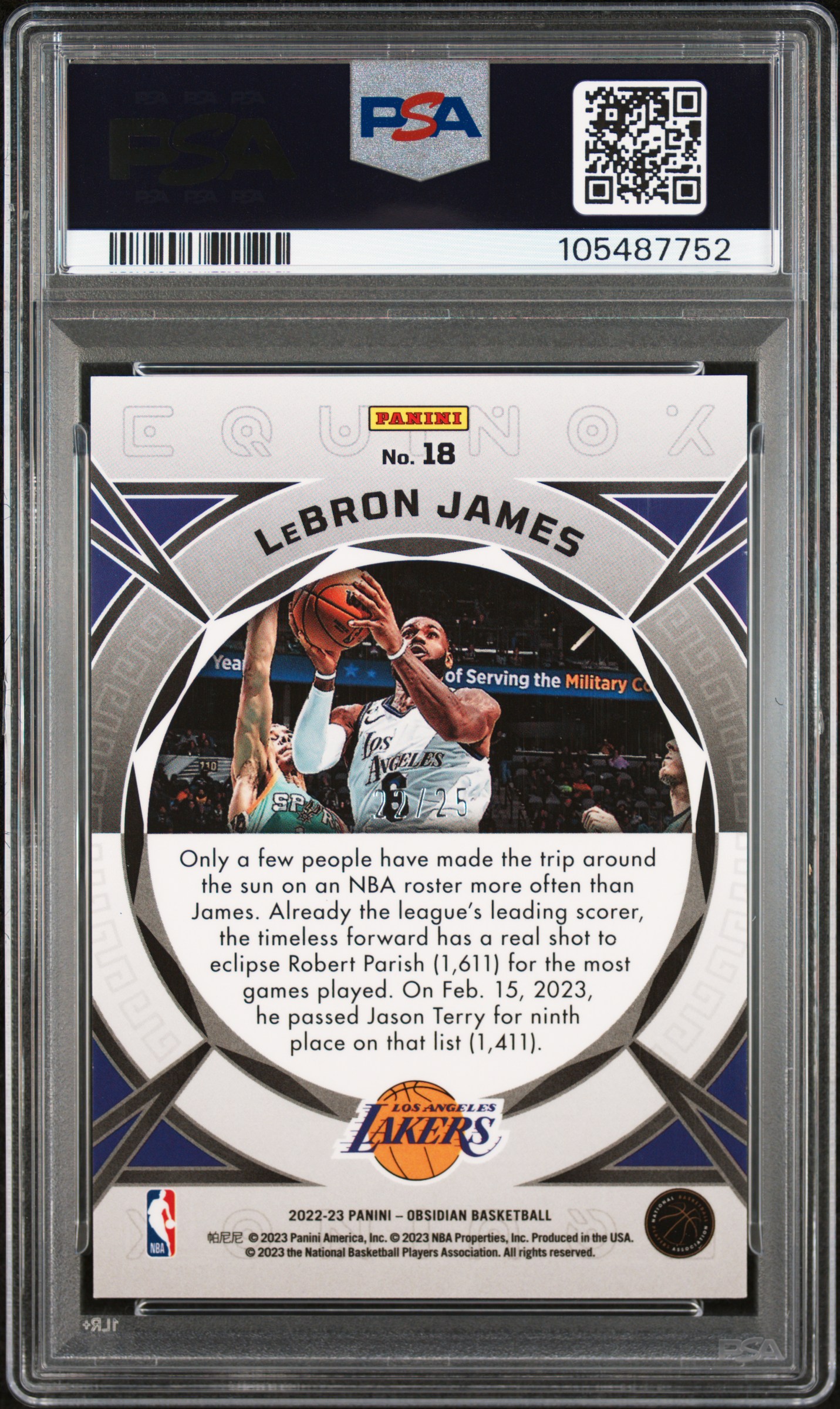 2022 Panini Obsidian Equinox Lebron James #18 (Equinox-Ee Green Flood) Gem Mt 10 back