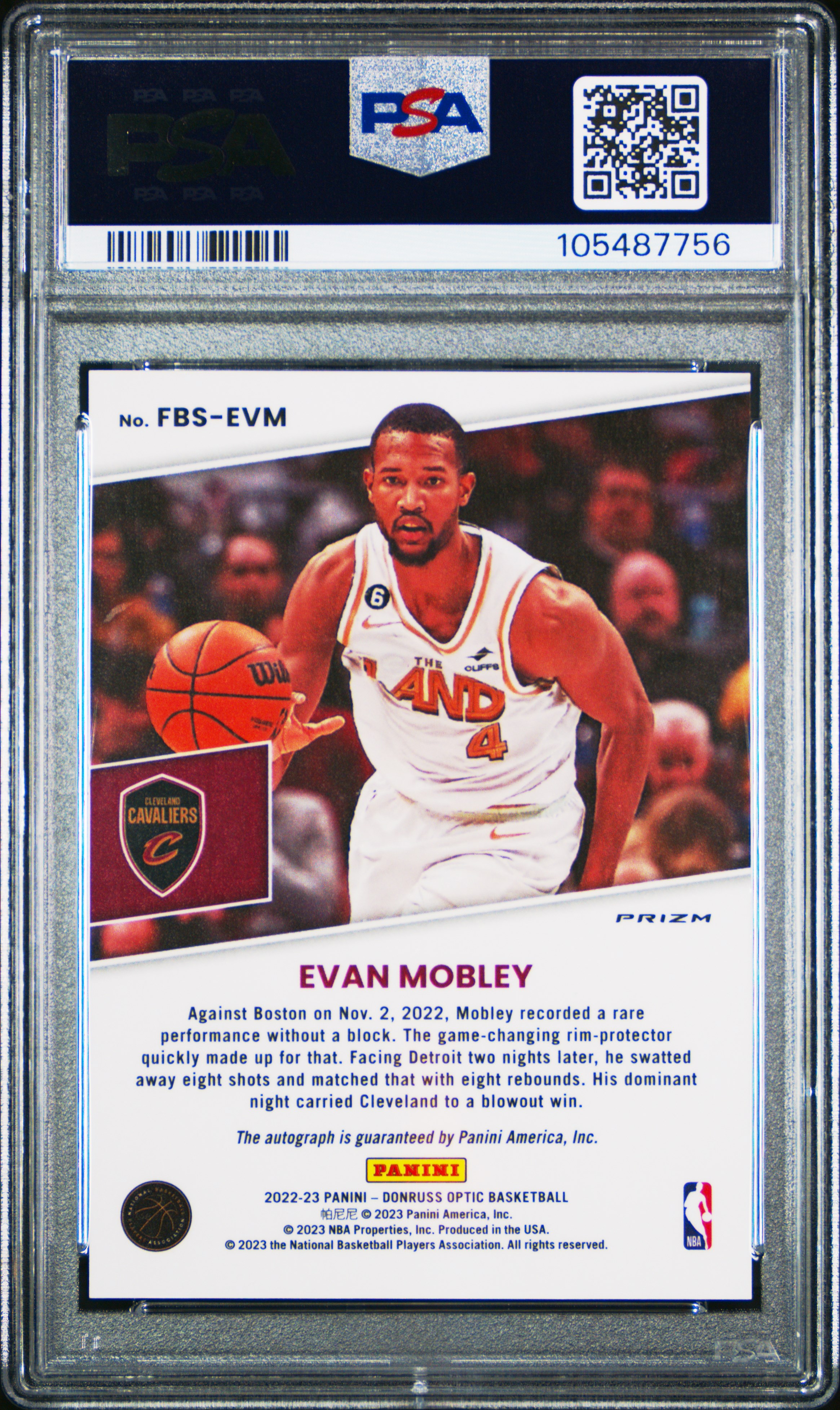 2022 Panini Donruss Optic Fast Break Signatures Evan Mobley #Fbsevm (Fast Break Signatures) Gem Mt 10 back