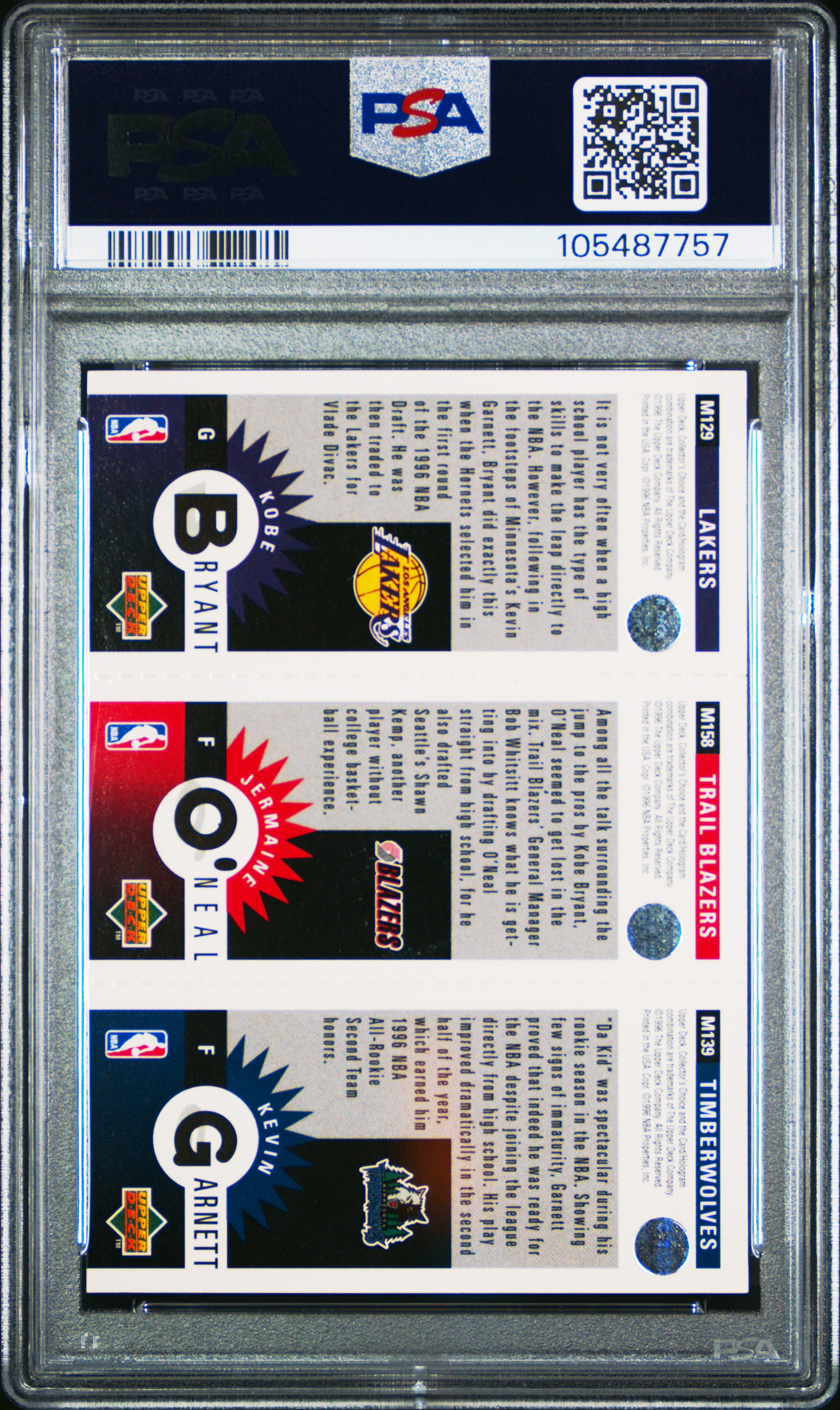 1996 Collector's Choice Mini Ii K.bryant/K.garnett (J.o'neal-Mini Ii) Mint 9 back