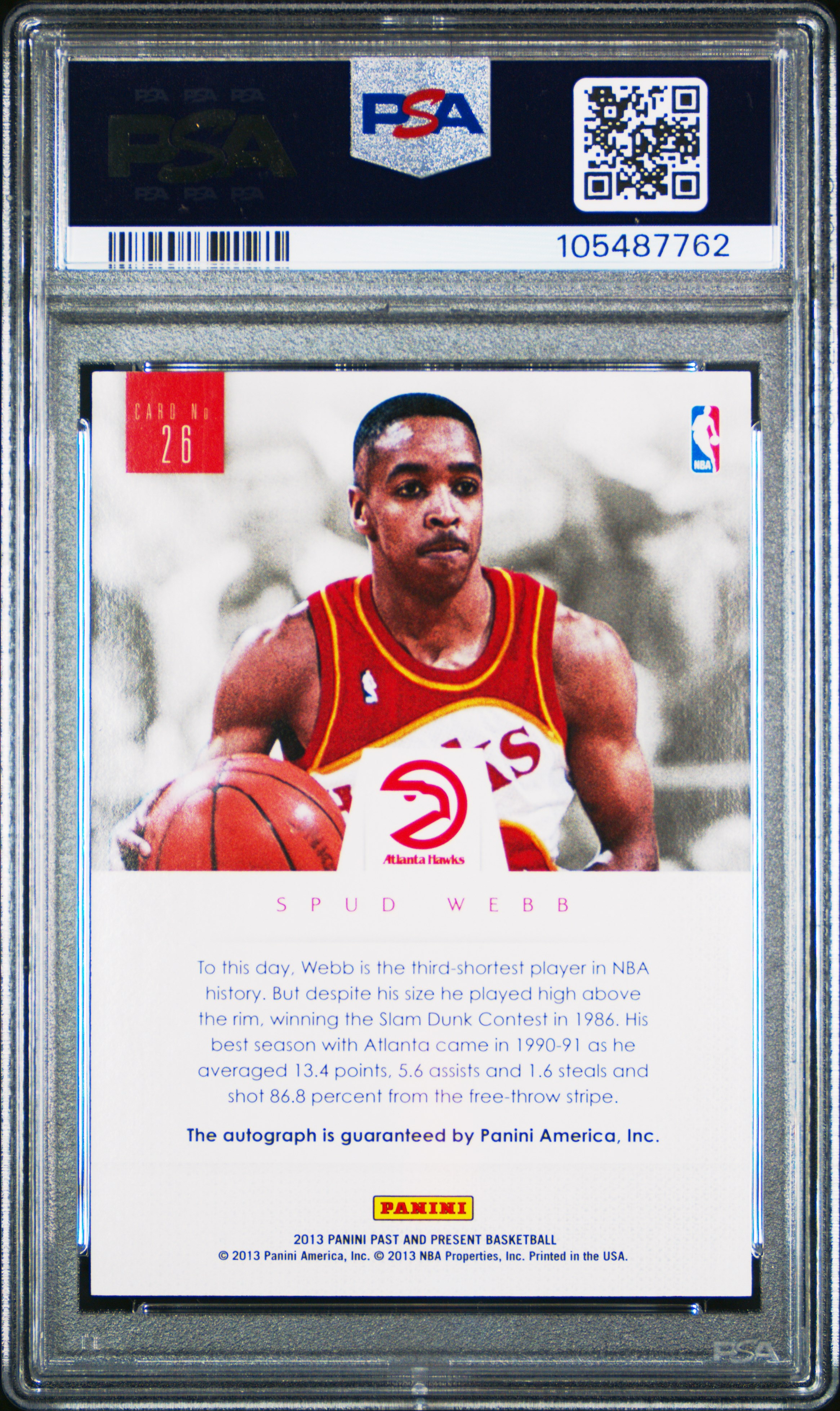 2012 Panini Past & Present Elusive Ink Spud Webb #26 (Elusive Ink) Gem Mt 10 back