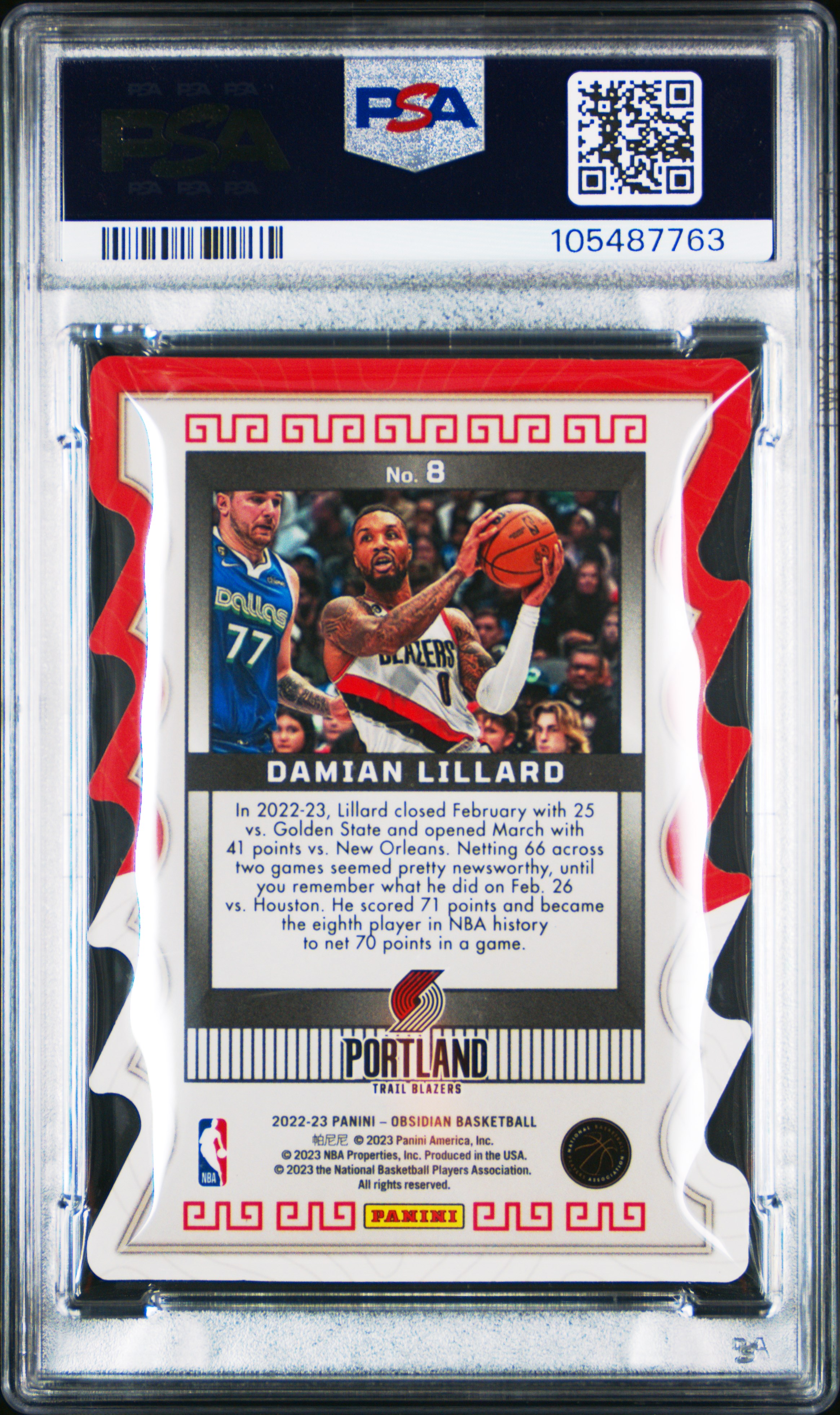 2022 Panini Obsidian Mist Damian Lillard #8 Gem Mt 10 back
