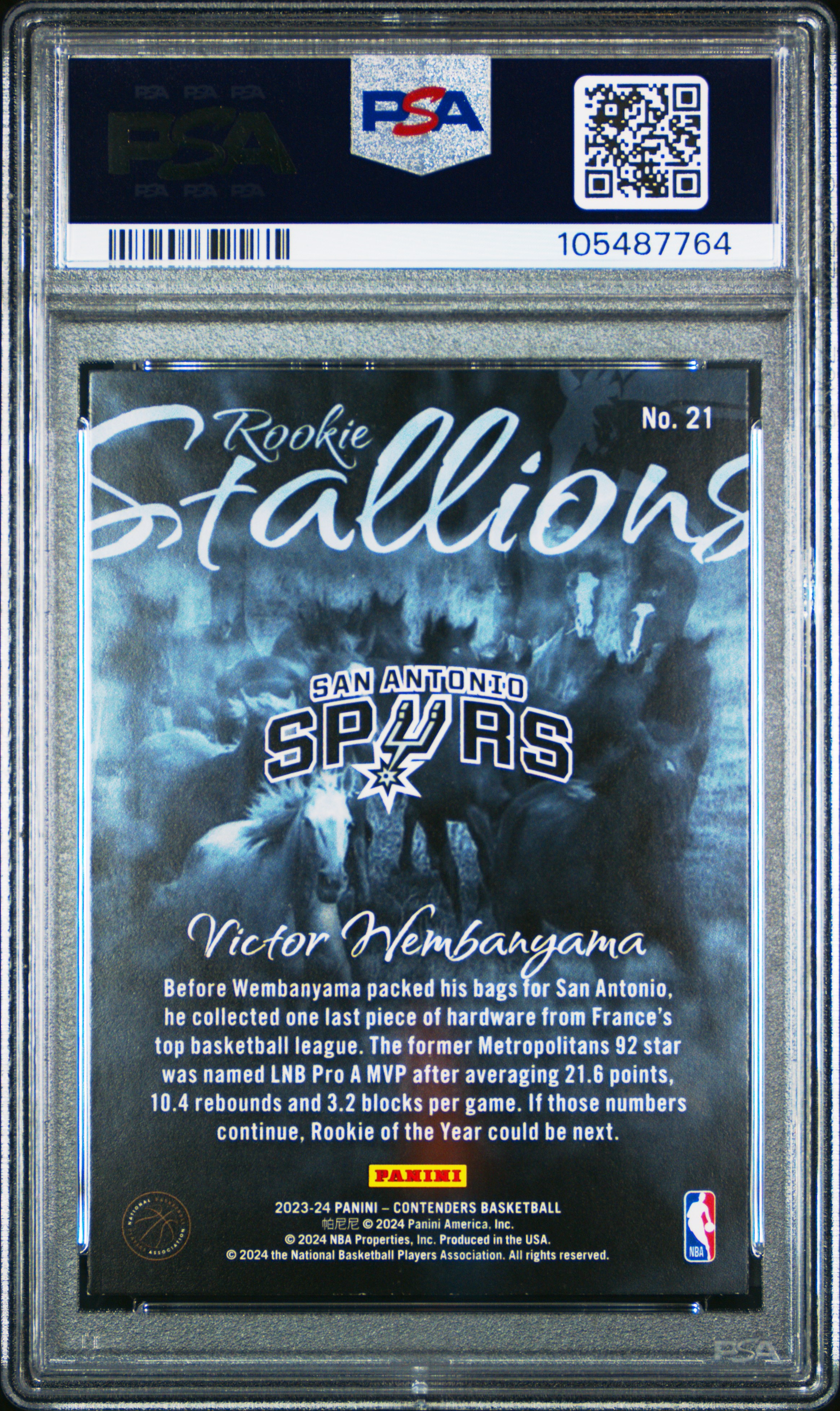 2023 Panini Contenders Rookie Stallions Victor Wembanyama #21 Mint 9 back