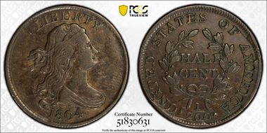 1804 1/2C C-6, Spiked Chin XF40BN