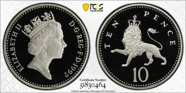 1992 10p S-F4 Small Size Ag Piedfort PR69DCAM